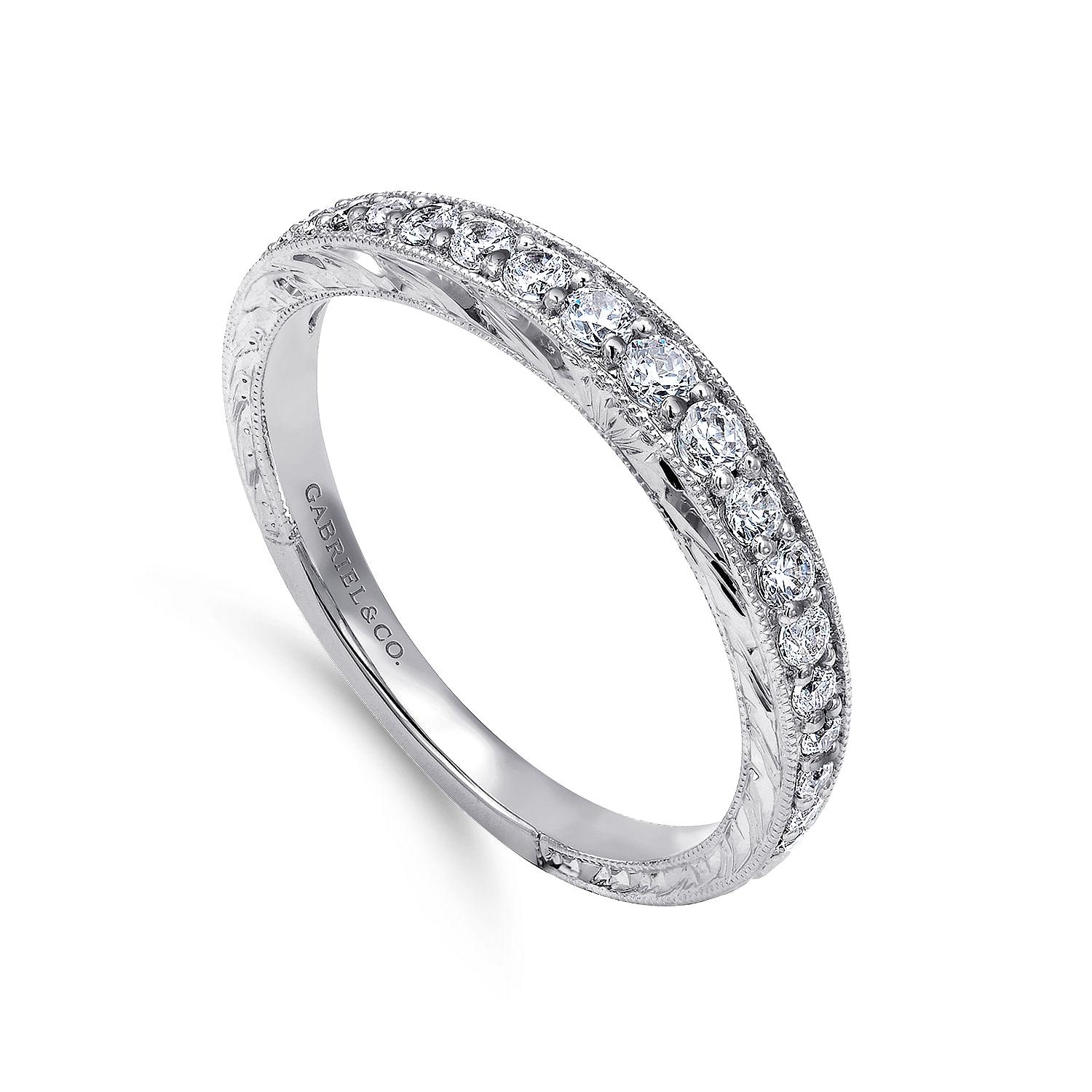 14k White Gold Diamond Curved Wedding Band angle 3 14k White Gold Diamond Curved Wedding Band angle 3