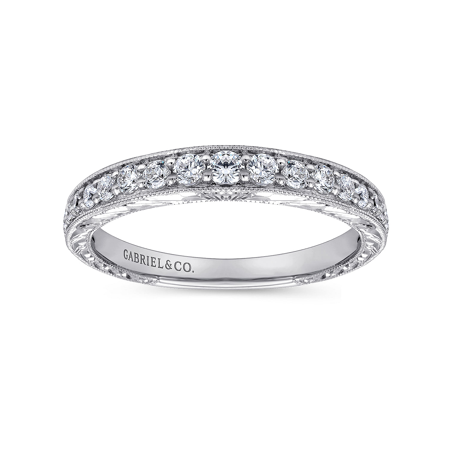 14k White Gold Diamond Curved Wedding Band angle 5 14k White Gold Diamond Curved Wedding Band angle 5