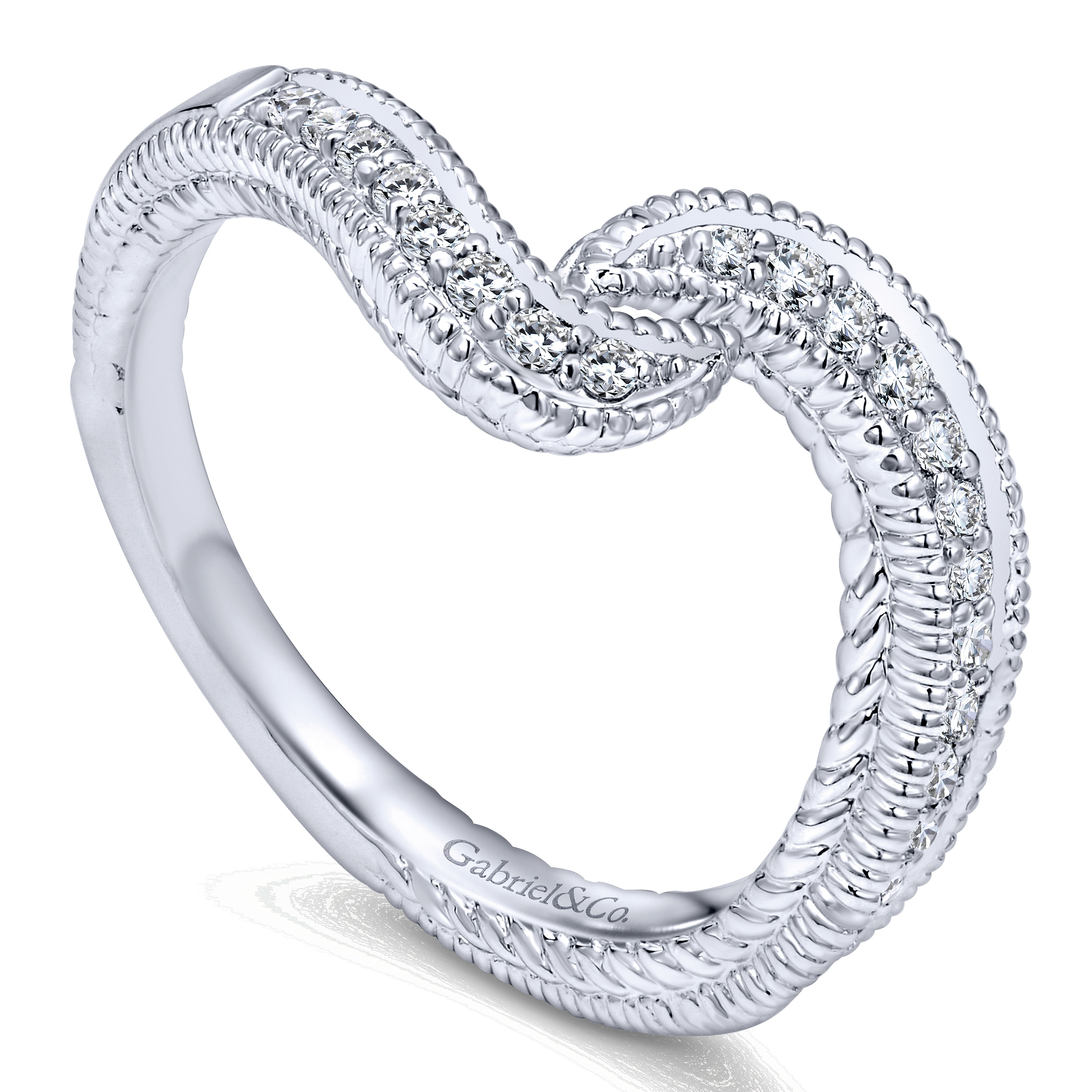 14k White Gold Diamond Curved Wedding Band angle 3 14k White Gold Diamond Curved Wedding Band angle 3