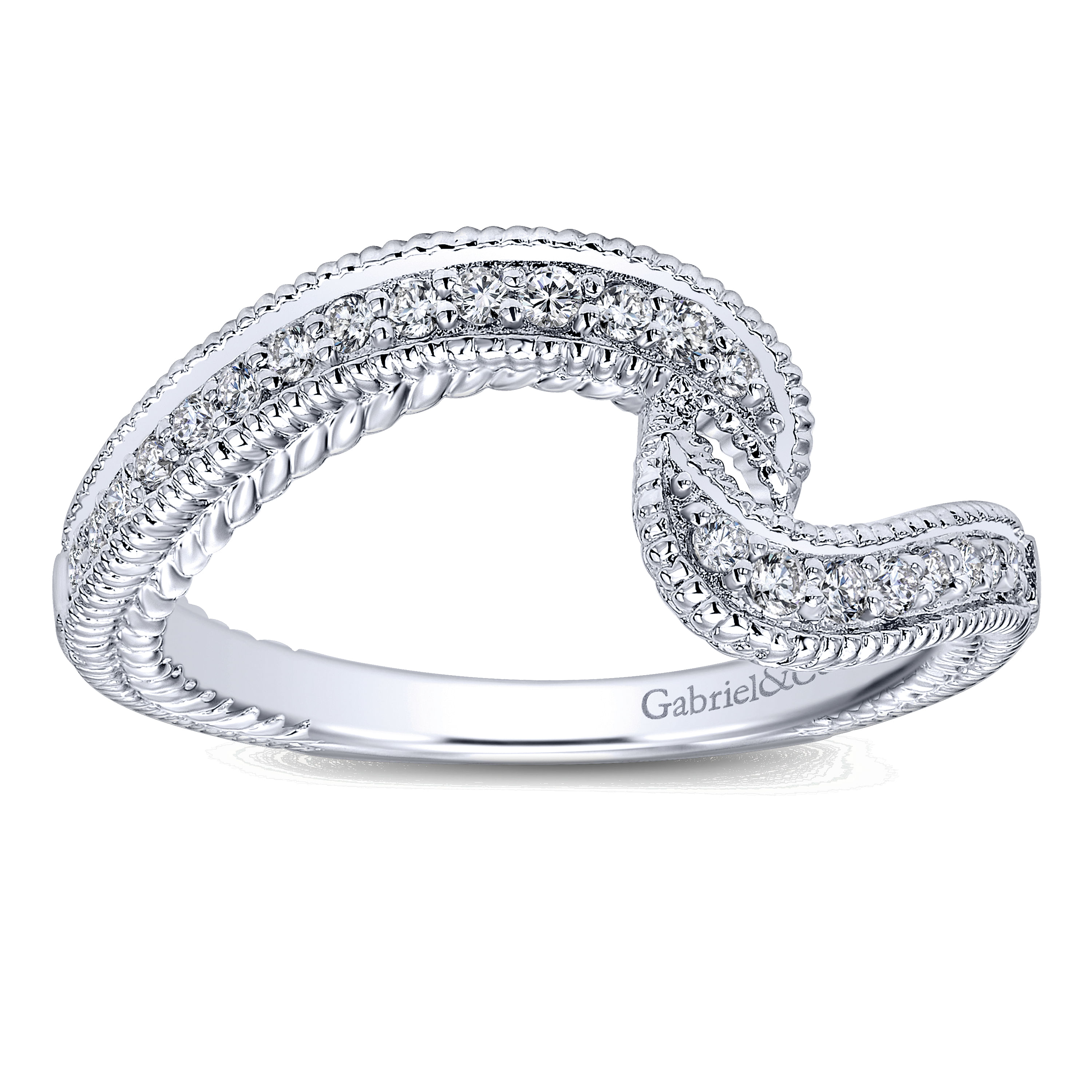14k White Gold Diamond Curved Wedding Band angle 5 14k White Gold Diamond Curved Wedding Band angle 5