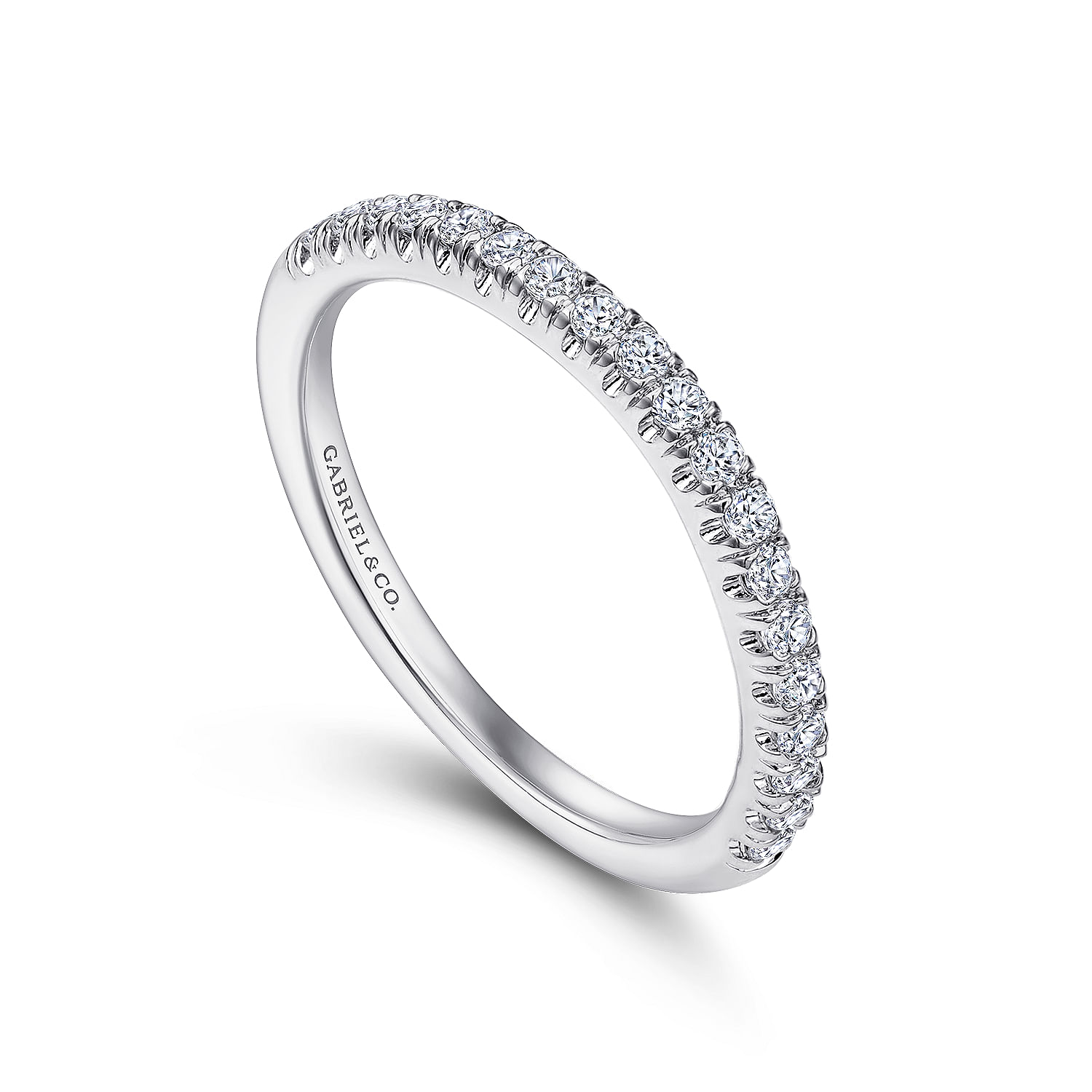 14k White Gold Diamond Curved Wedding Band angle 3 14k White Gold Diamond Curved Wedding Band angle 3
