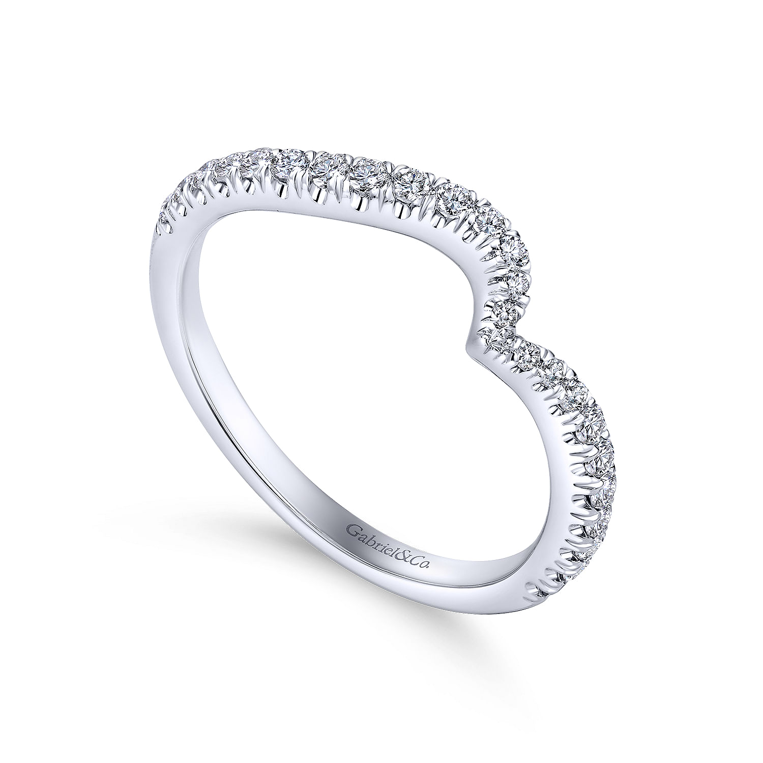 14k White Gold Diamond Curved Wedding Band angle 3 14k White Gold Diamond Curved Wedding Band angle 3