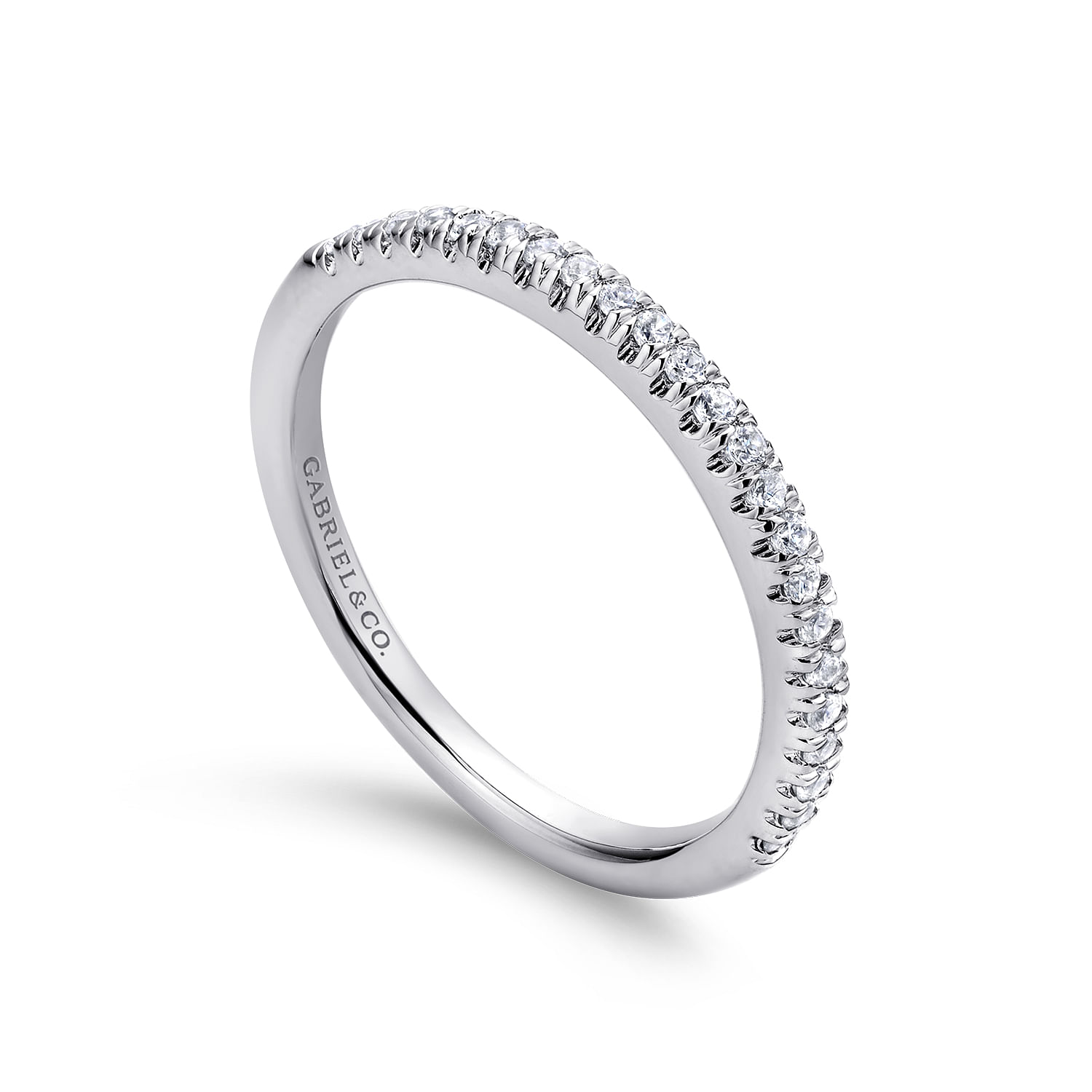 14k White Gold Diamond Curved Wedding Band angle 3 14k White Gold Diamond Curved Wedding Band angle 3