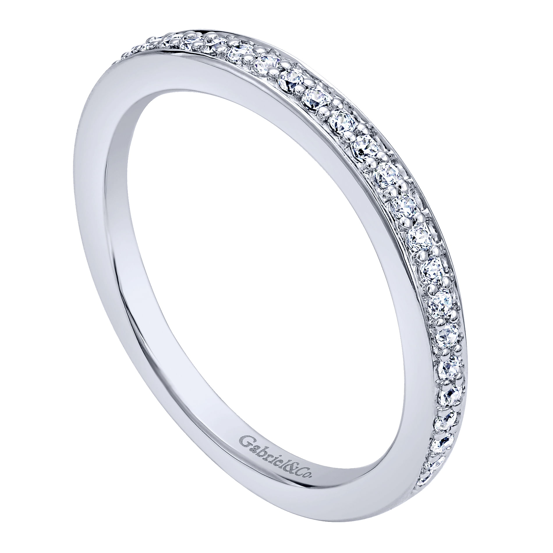 14k White Gold Diamond Curved Wedding Band angle 3 14k White Gold Diamond Curved Wedding Band angle 3