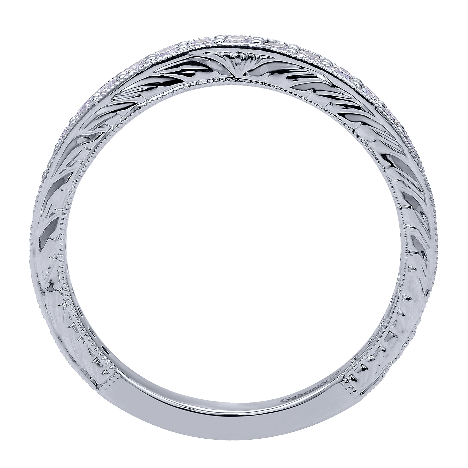 14k White Gold Diamond Curved Wedding Band angle 2 14k White Gold Diamond Curved Wedding Band angle 2