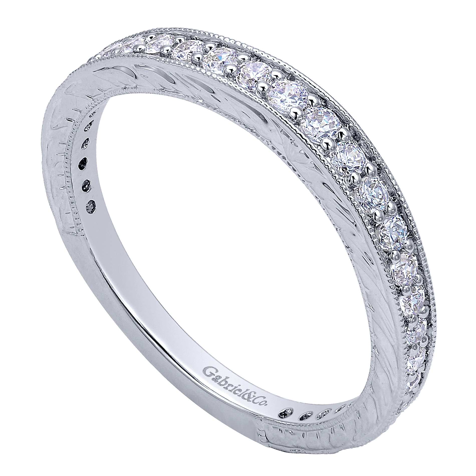 14k White Gold Diamond Curved Wedding Band angle 3 14k White Gold Diamond Curved Wedding Band angle 3