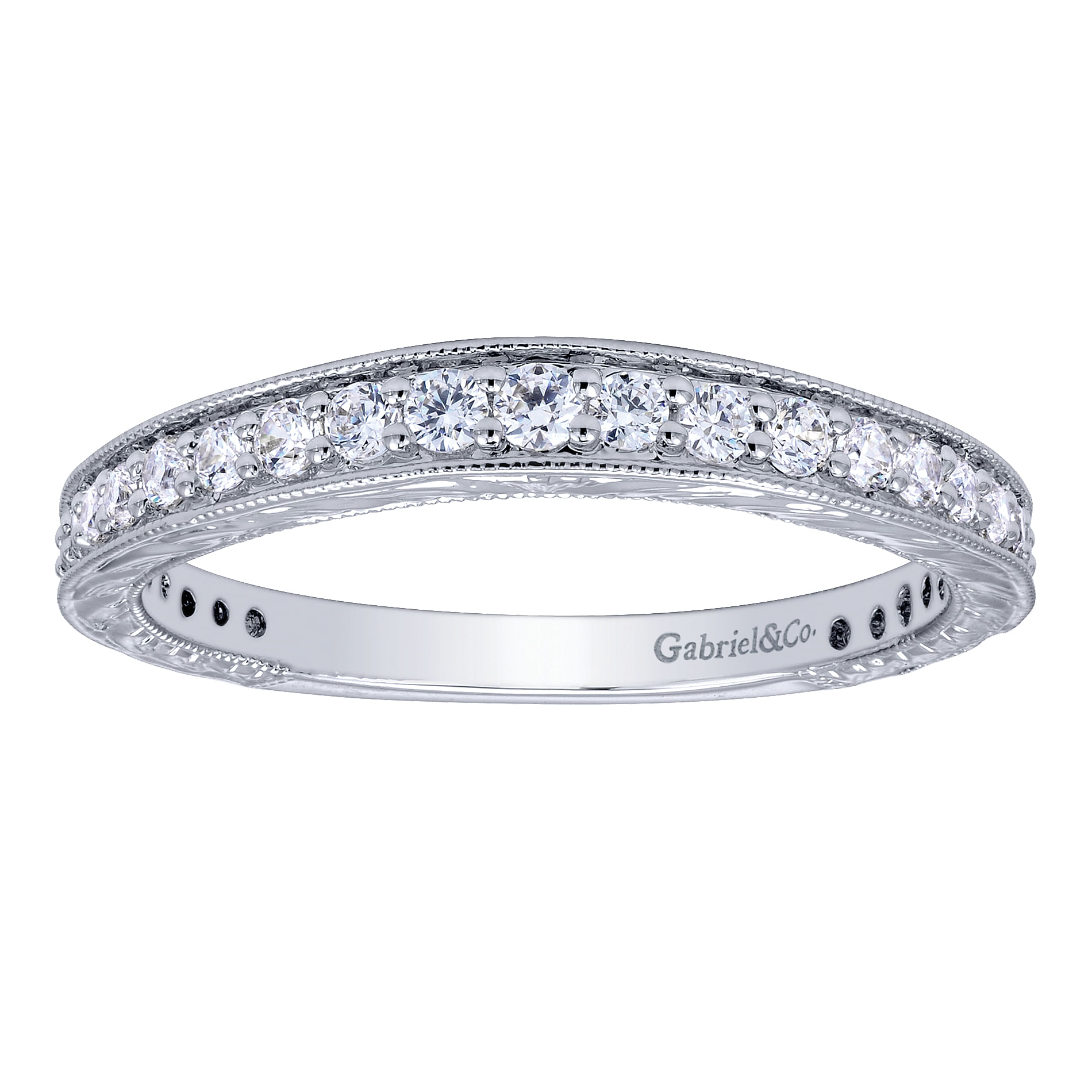 14k White Gold Diamond Curved Wedding Band angle 5 14k White Gold Diamond Curved Wedding Band angle 5