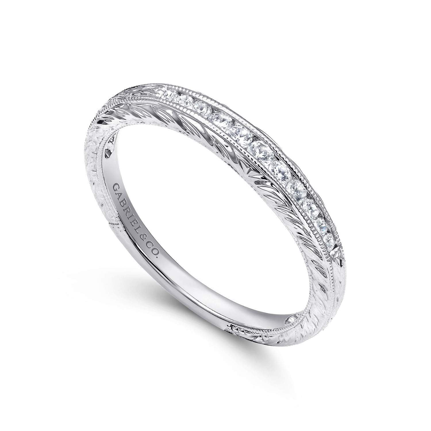 14k White Gold Diamond Curved Wedding Band angle 3 14k White Gold Diamond Curved Wedding Band angle 3