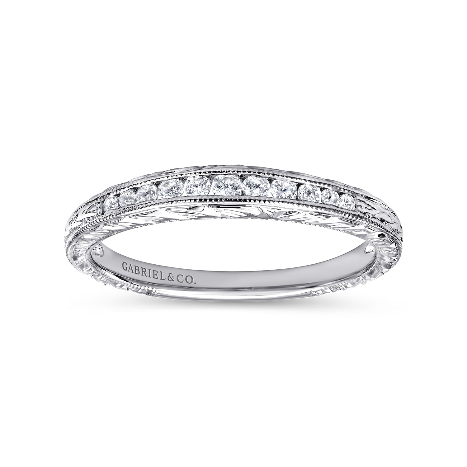 14k White Gold Diamond Curved Wedding Band angle 5 14k White Gold Diamond Curved Wedding Band angle 5