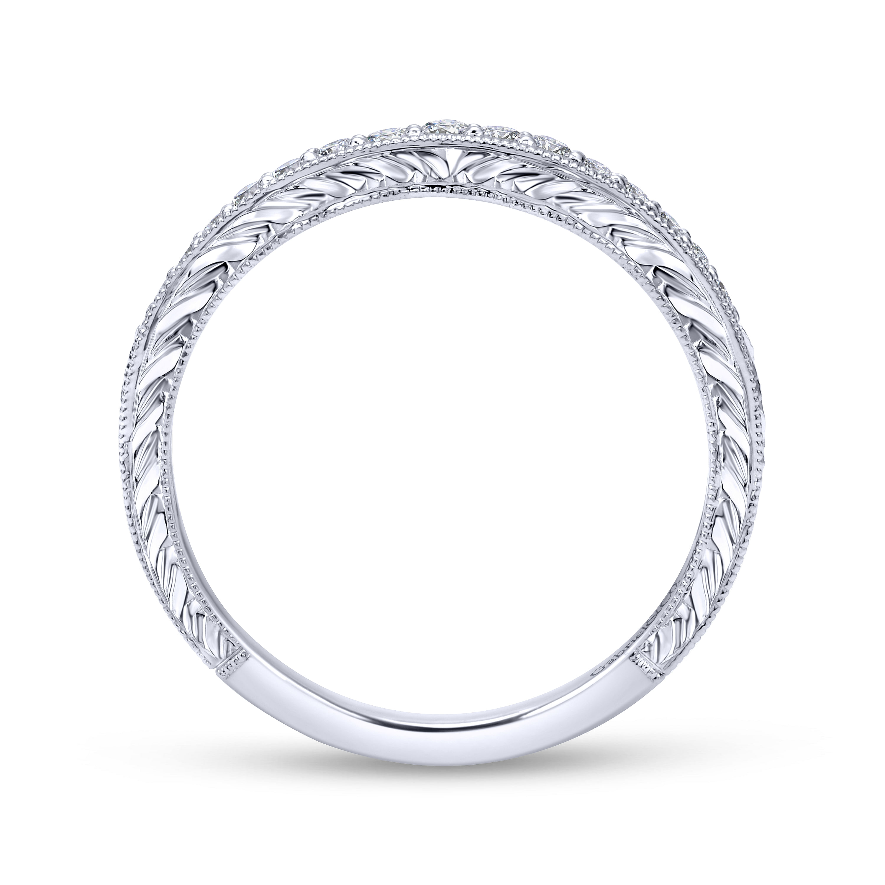 14k White Gold Diamond Curved Wedding Band angle 2 14k White Gold Diamond Curved Wedding Band angle 2