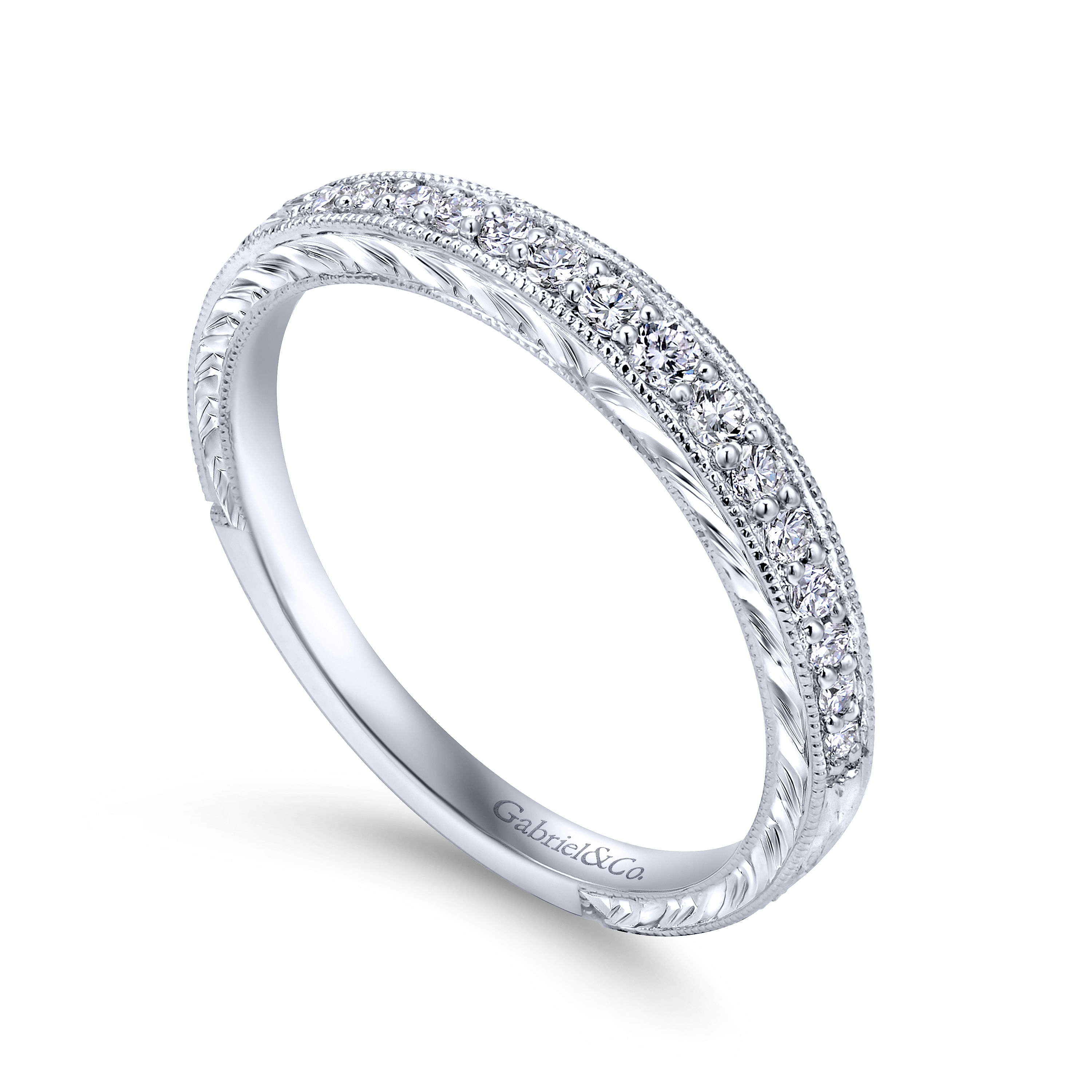 14k White Gold Diamond Curved Wedding Band angle 3 14k White Gold Diamond Curved Wedding Band angle 3