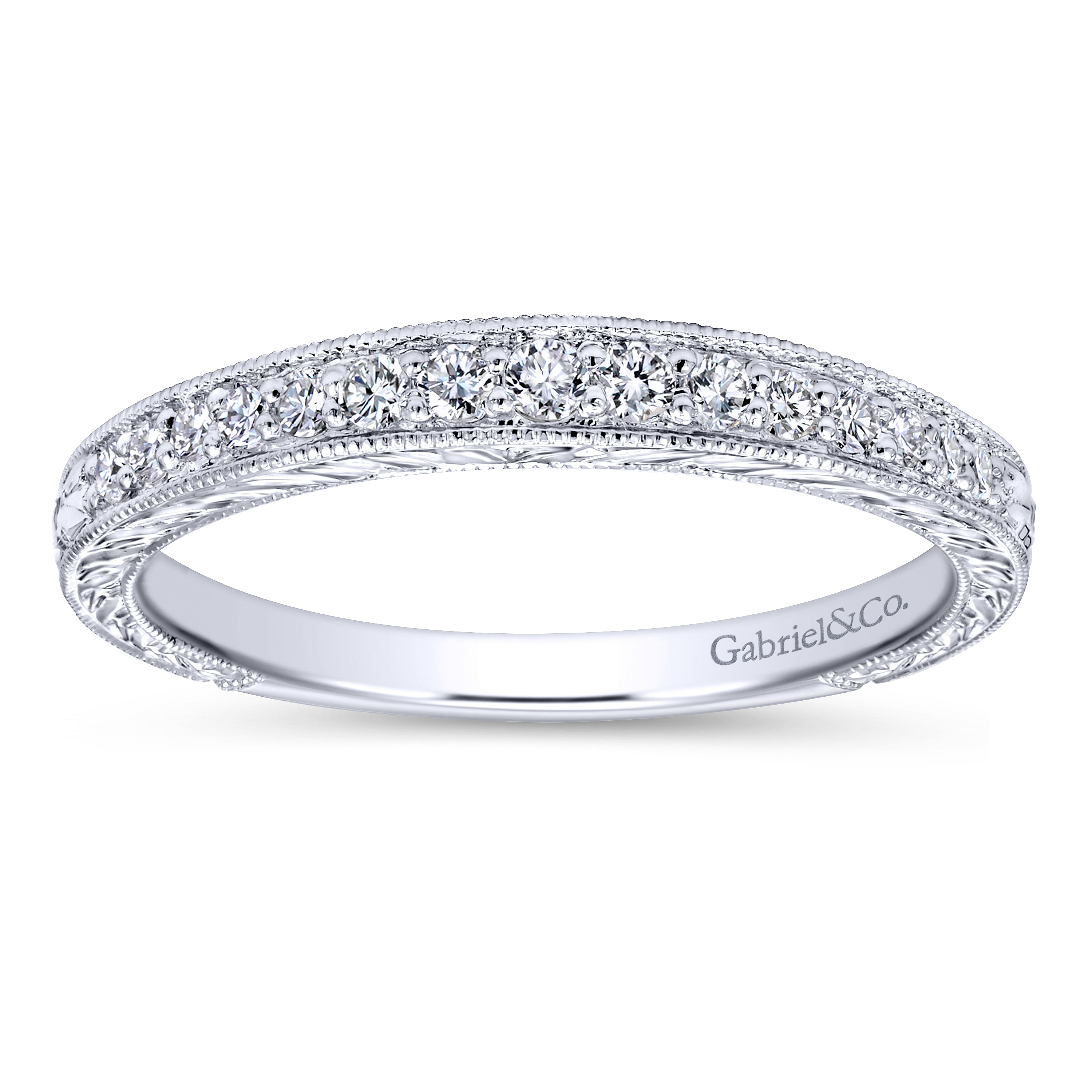 14k White Gold Diamond Curved Wedding Band angle 5 14k White Gold Diamond Curved Wedding Band angle 5