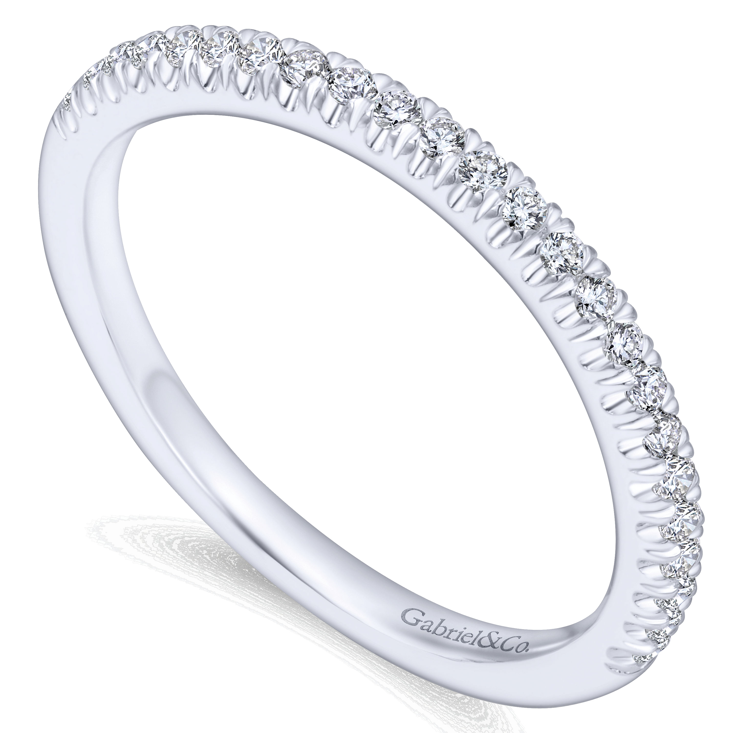 14k White Gold Diamond Curved Wedding Band angle 3 14k White Gold Diamond Curved Wedding Band angle 3