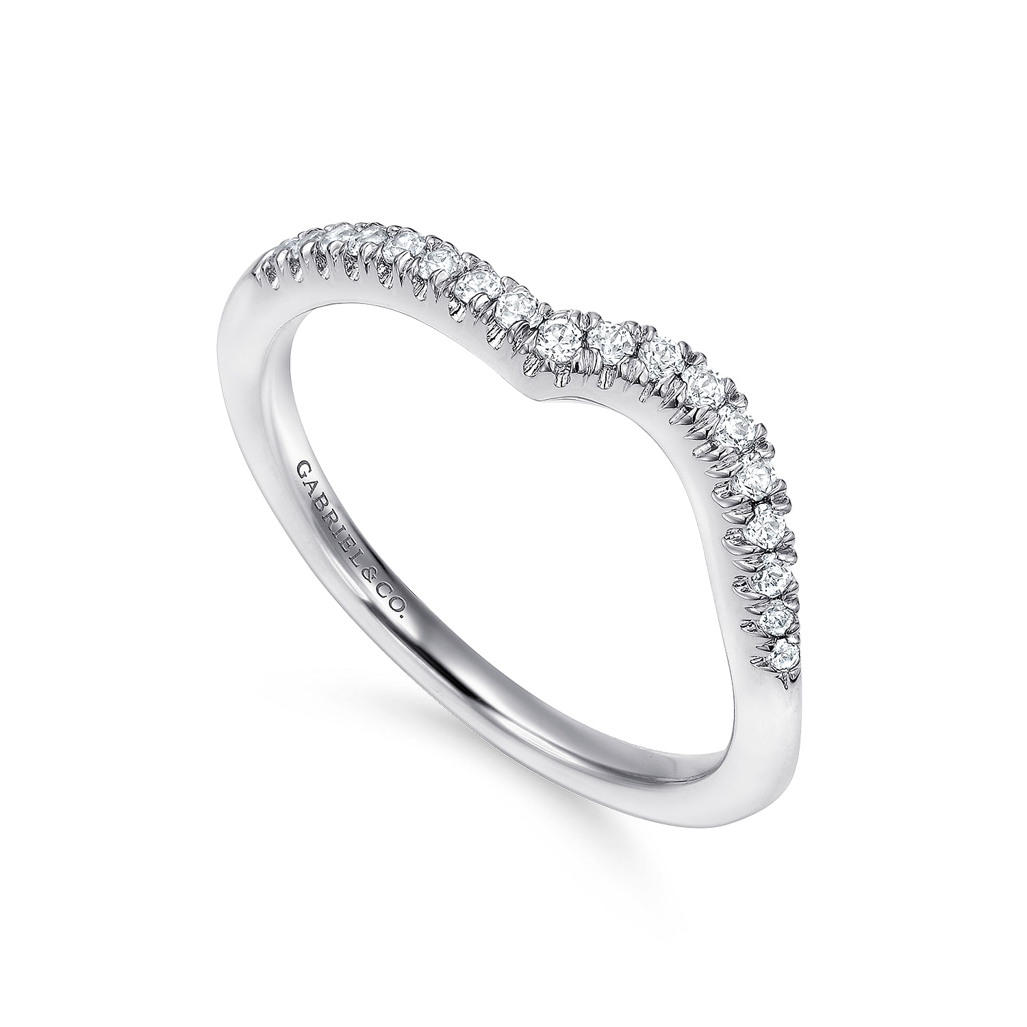 14k White Gold Diamond Curved Wedding Band angle 3 14k White Gold Diamond Curved Wedding Band angle 3