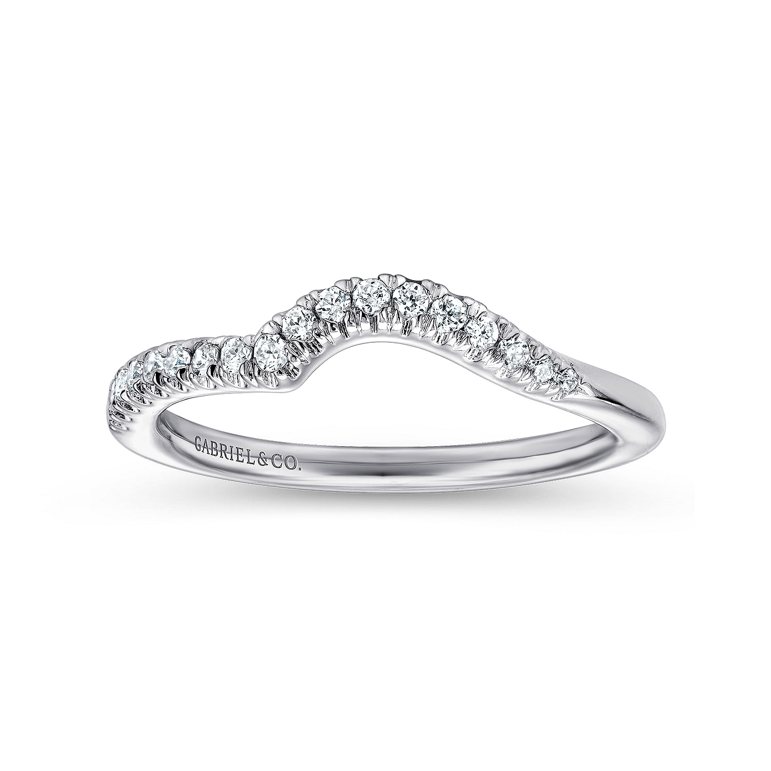 14k White Gold Diamond Curved Wedding Band angle 5 14k White Gold Diamond Curved Wedding Band angle 5