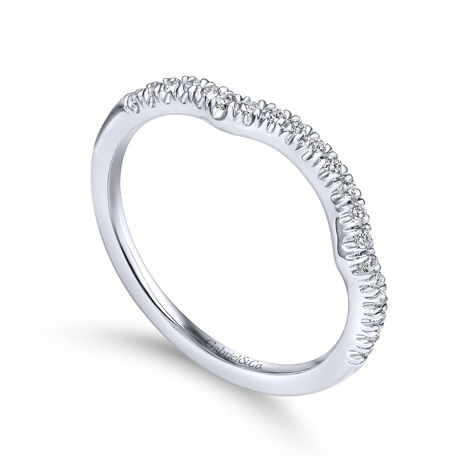 14k White Gold Diamond Curved Wedding Band angle 3 14k White Gold Diamond Curved Wedding Band angle 3