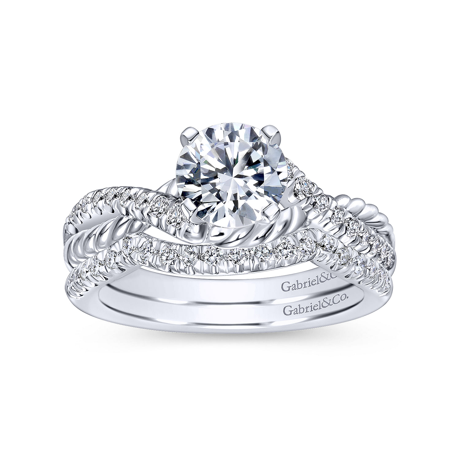 14k White Gold Diamond Curved Wedding Band angle 4 14k White Gold Diamond Curved Wedding Band angle 4