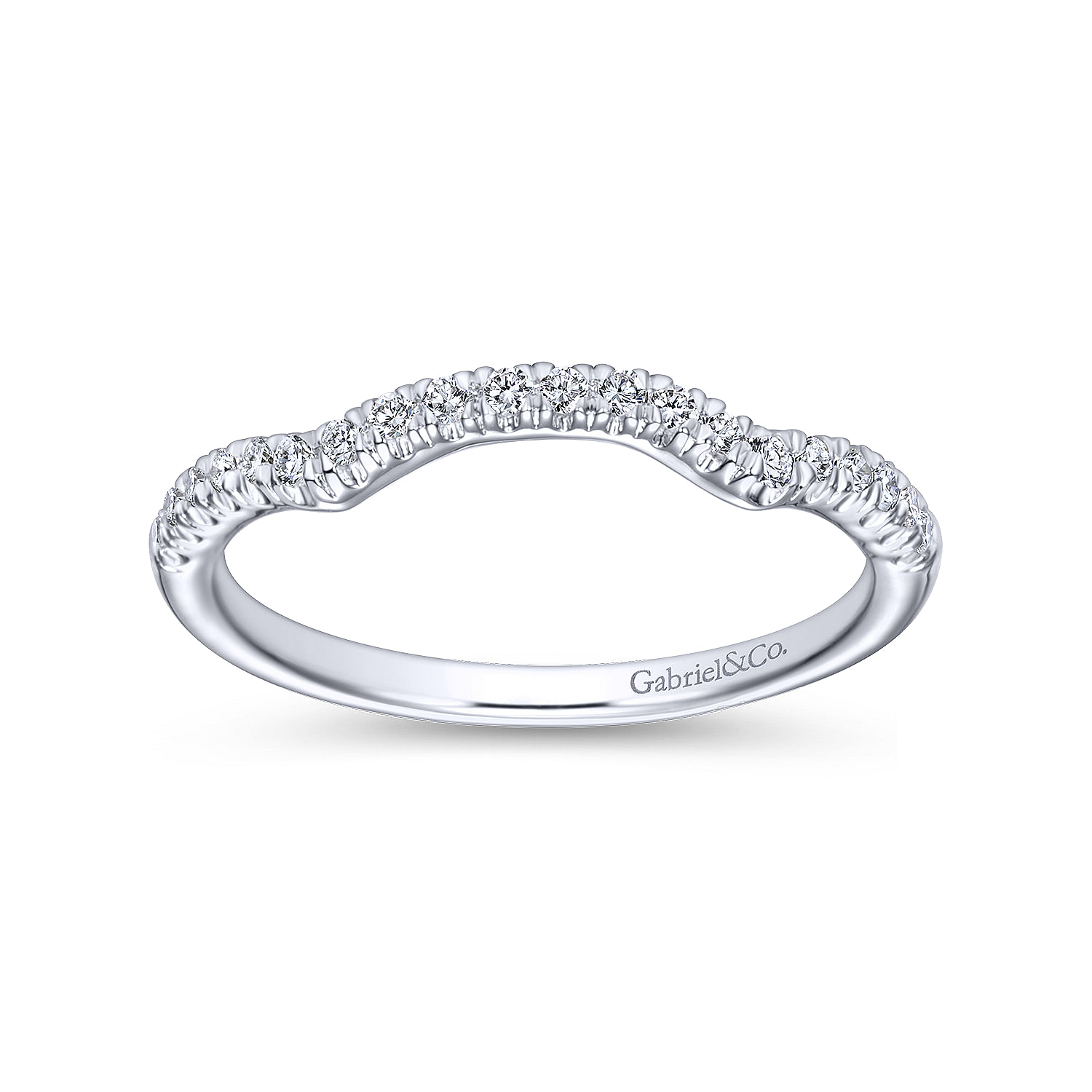 14k White Gold Diamond Curved Wedding Band angle 5 14k White Gold Diamond Curved Wedding Band angle 5