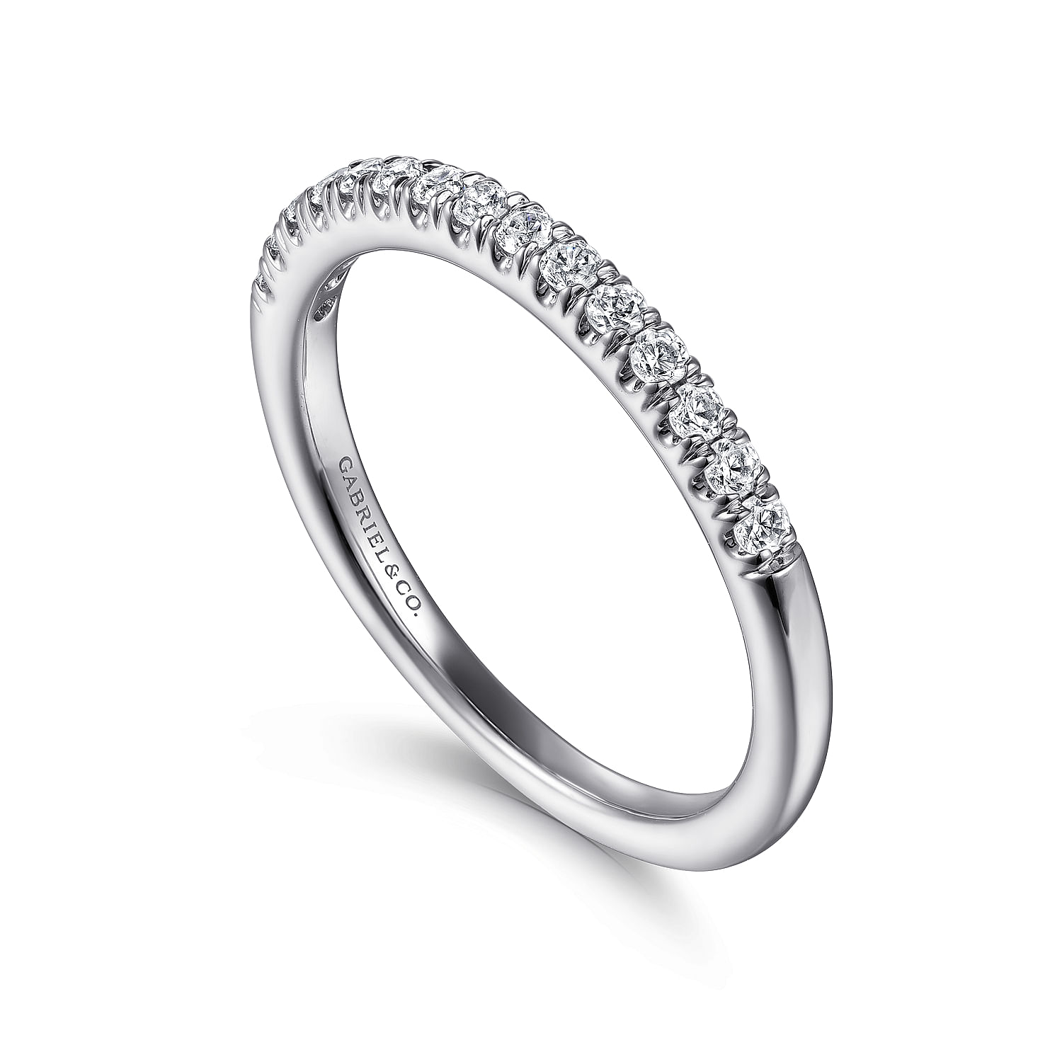 14k White Gold Diamond Curved Wedding Band angle 3 14k White Gold Diamond Curved Wedding Band angle 3