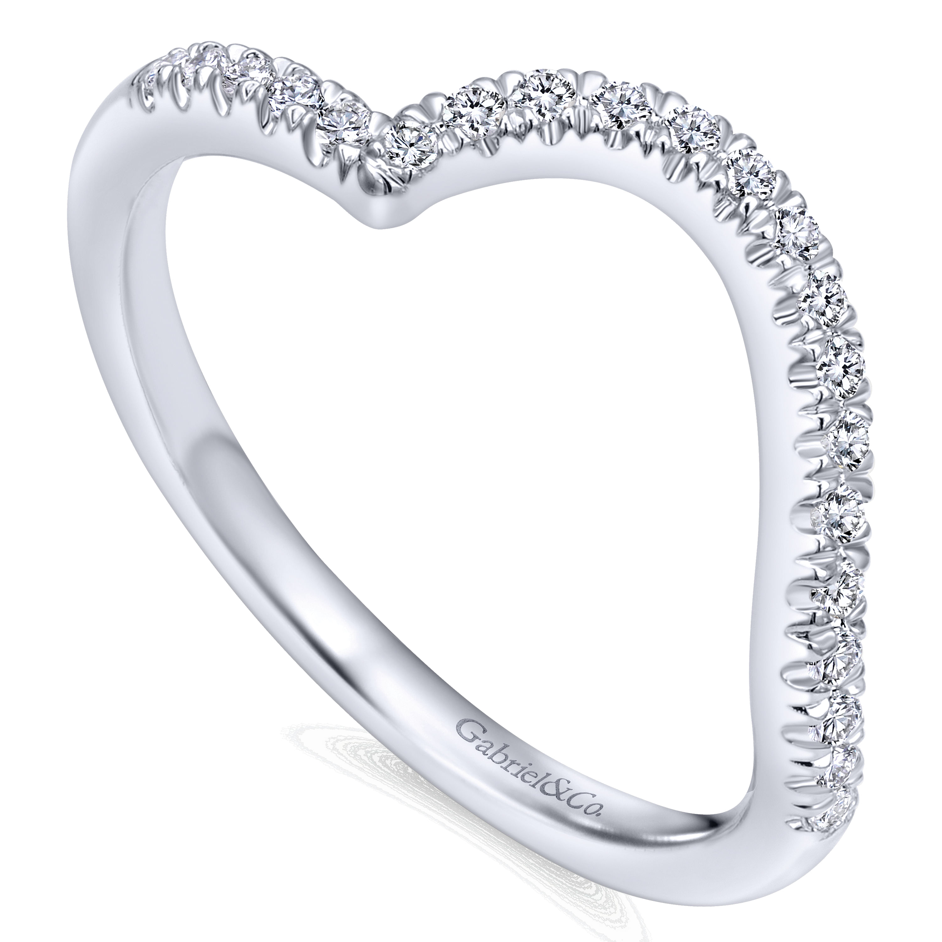 14k White Gold Diamond Curved Wedding Band angle 3 14k White Gold Diamond Curved Wedding Band angle 3