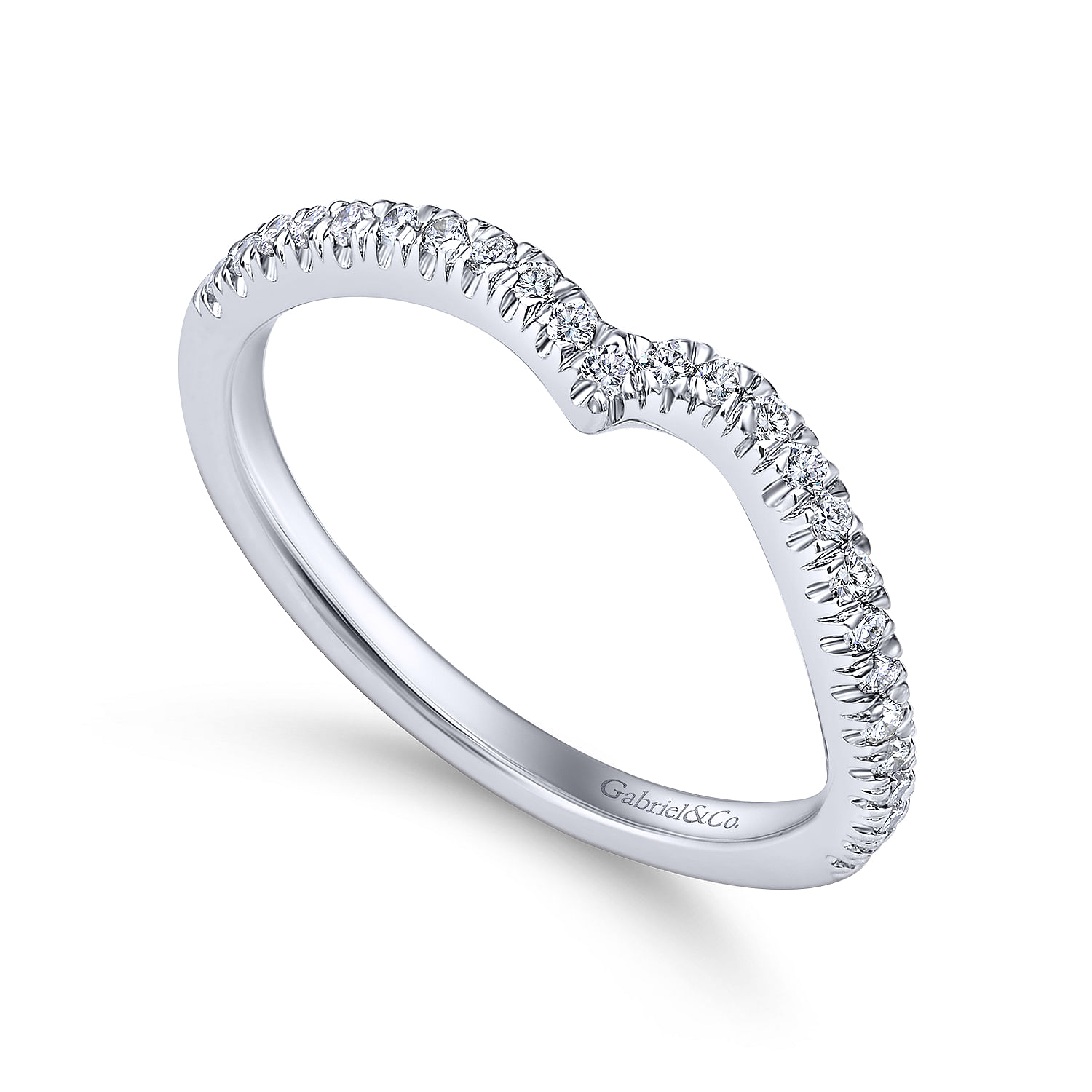14k White Gold Diamond Curved Wedding Band angle 3 14k White Gold Diamond Curved Wedding Band angle 3