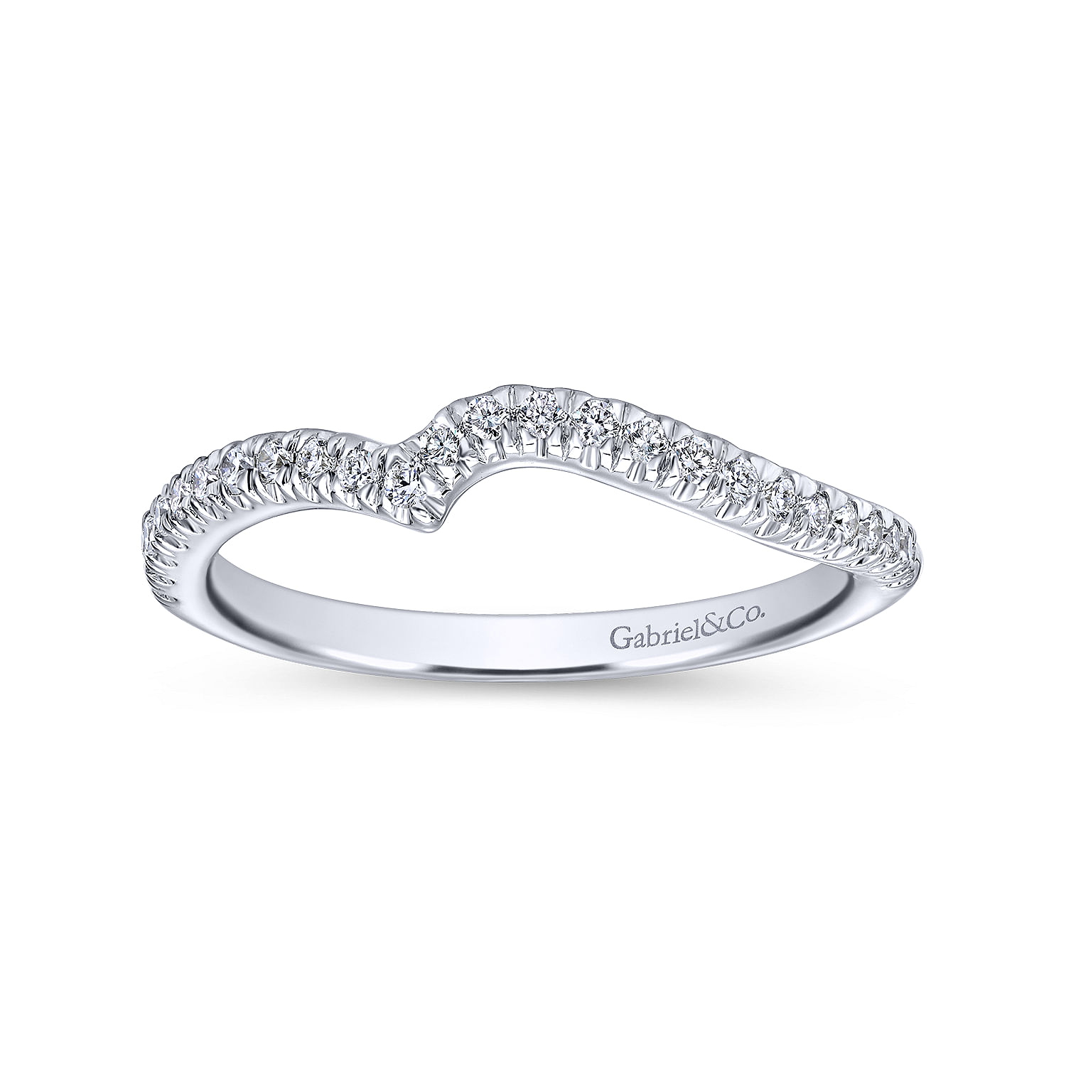 14k White Gold Diamond Curved Wedding Band angle 5 14k White Gold Diamond Curved Wedding Band angle 5