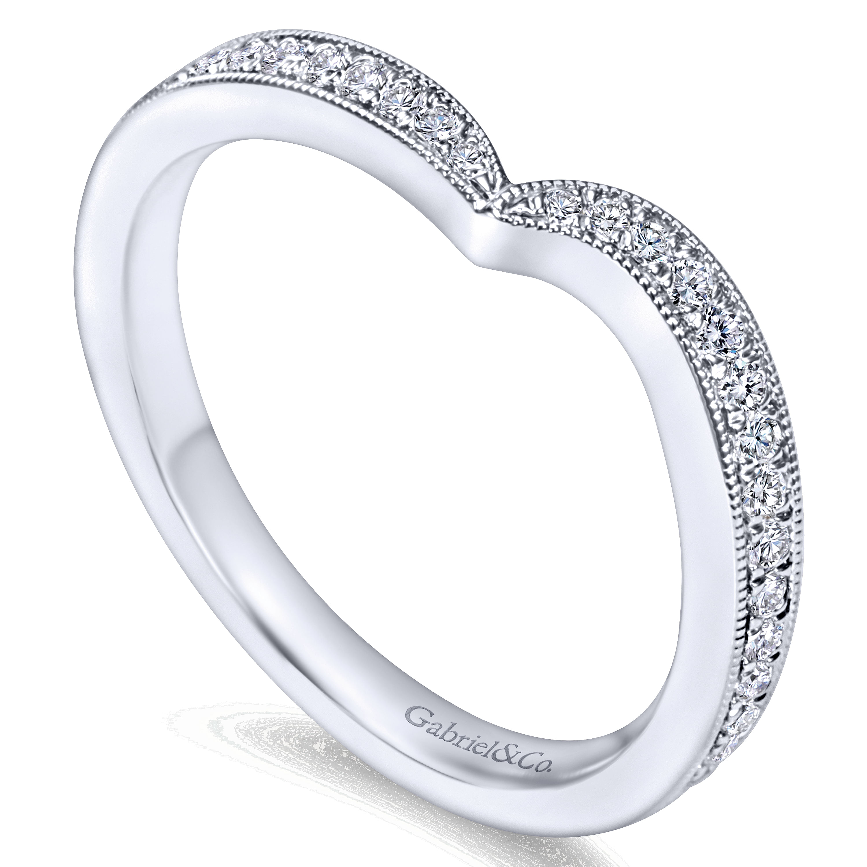 14k White Gold Diamond Curved Wedding Band angle 3 14k White Gold Diamond Curved Wedding Band angle 3