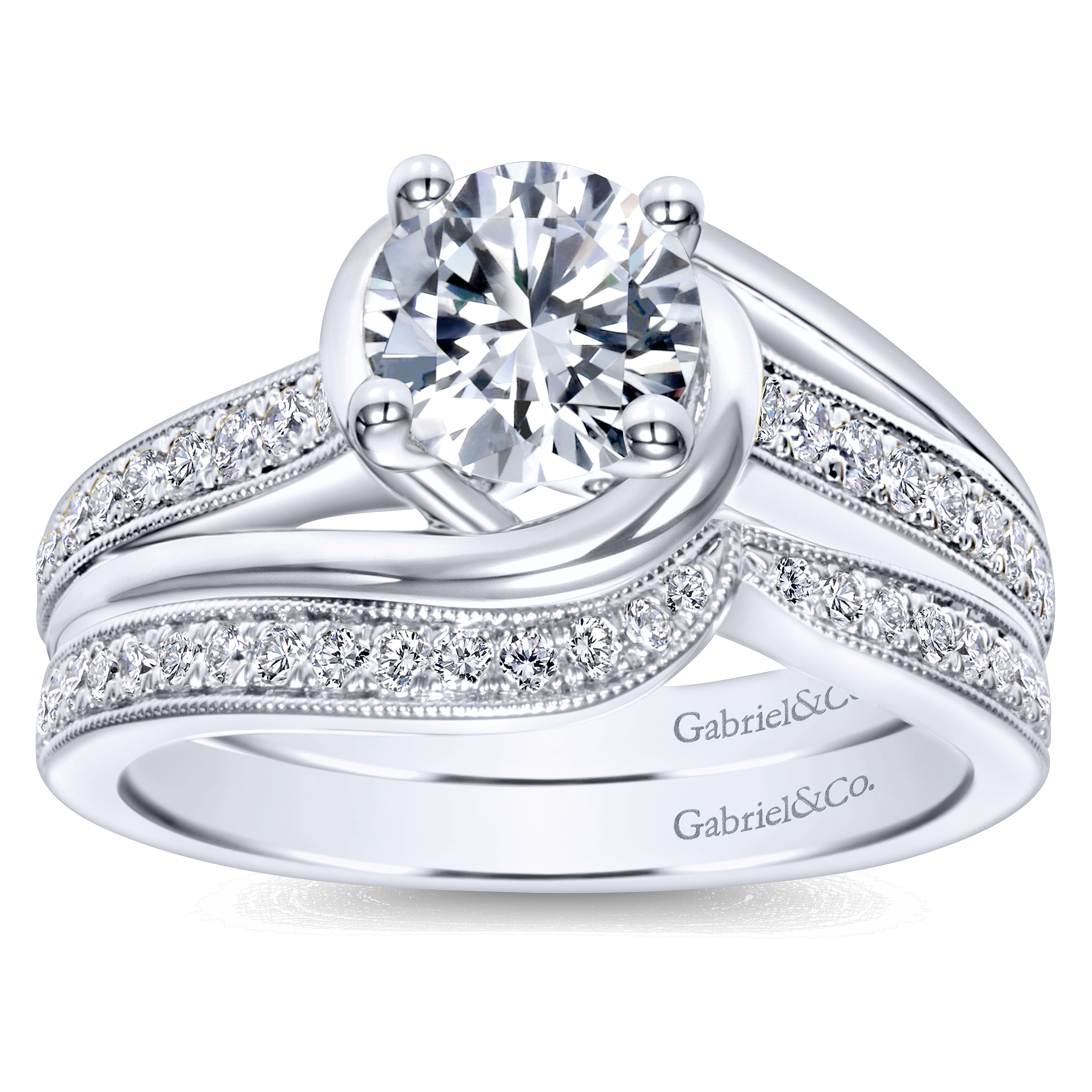 14k White Gold Diamond Curved Wedding Band angle 4 14k White Gold Diamond Curved Wedding Band angle 4