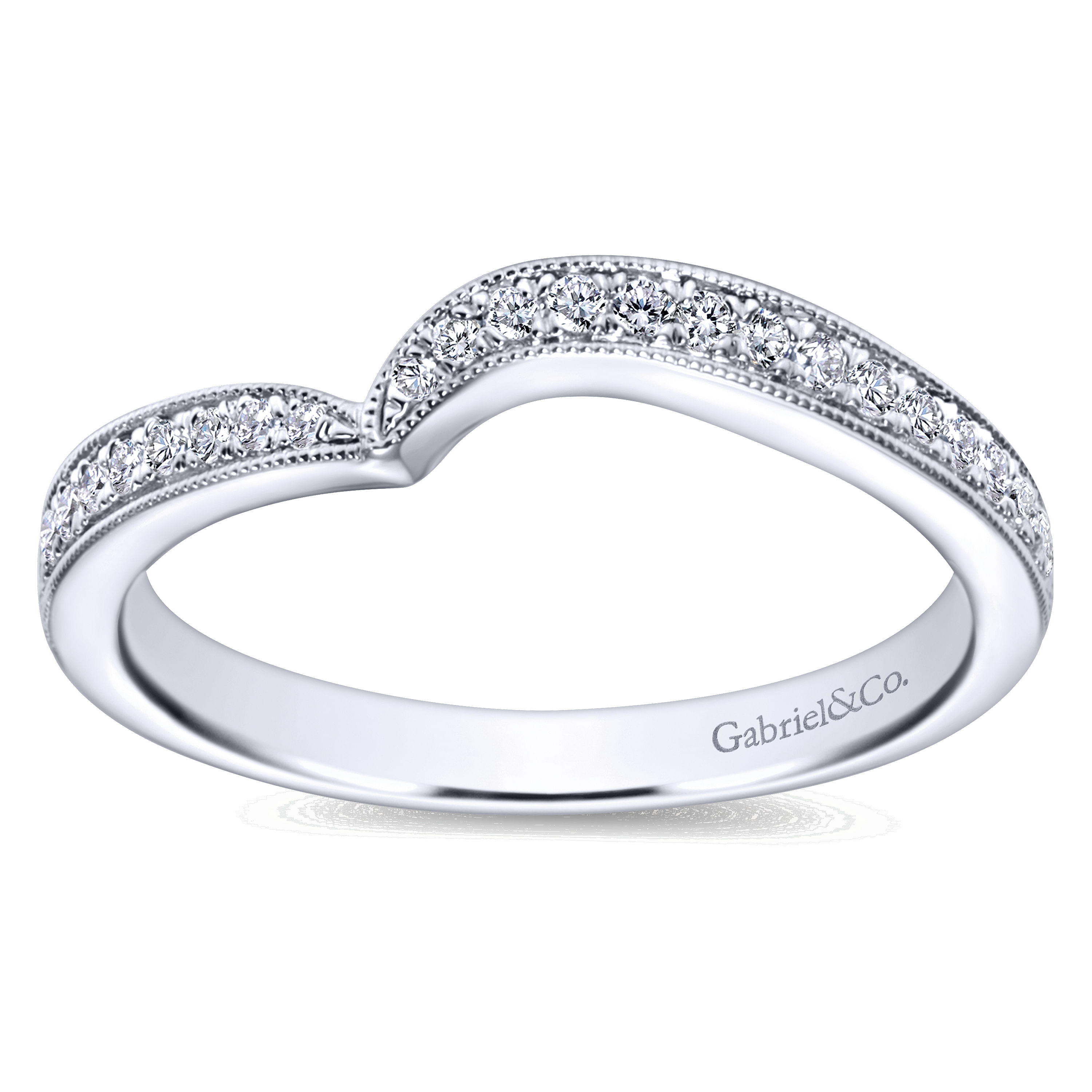 14k White Gold Diamond Curved Wedding Band angle 5 14k White Gold Diamond Curved Wedding Band angle 5