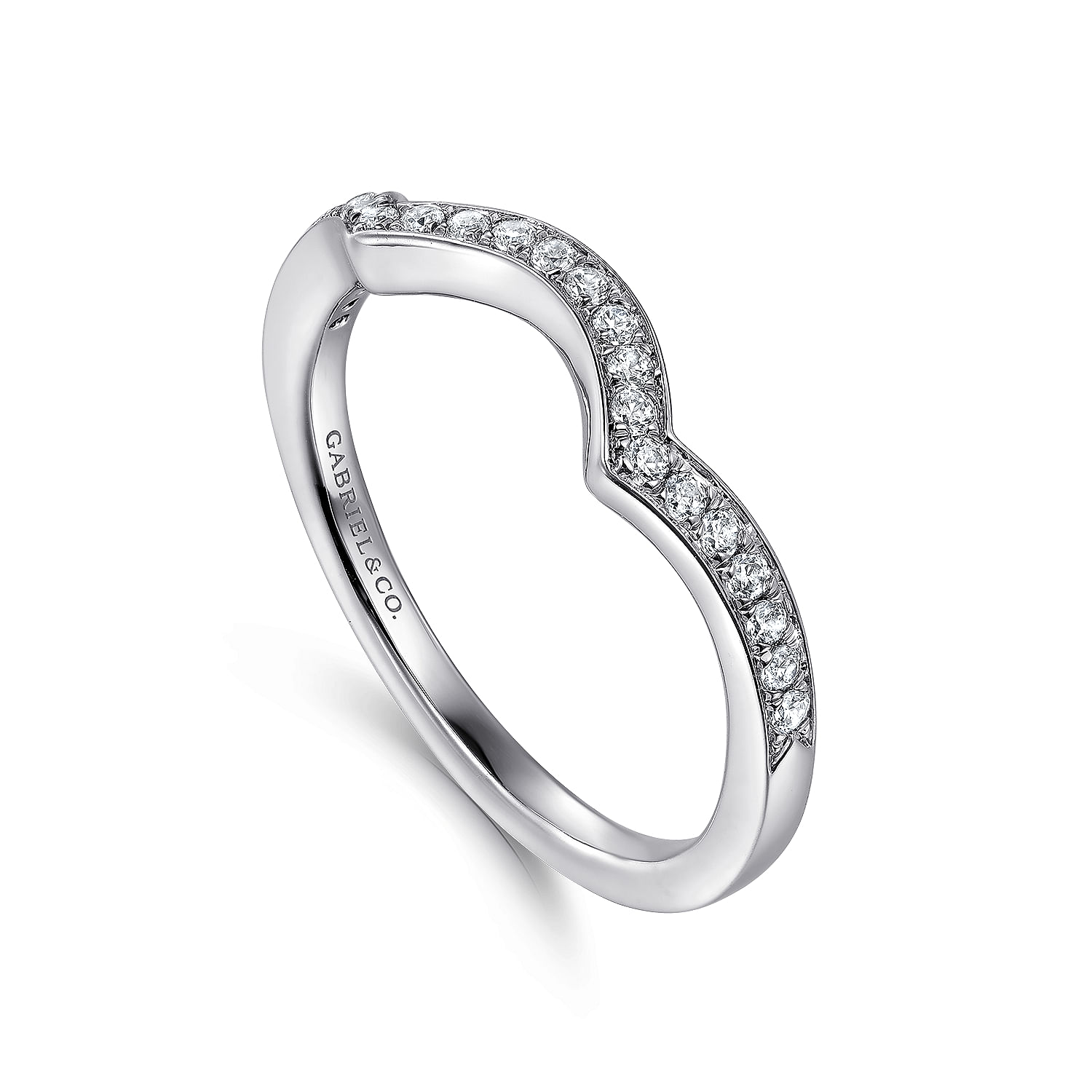 14k White Gold Diamond Curved Wedding Band angle 3 14k White Gold Diamond Curved Wedding Band angle 3