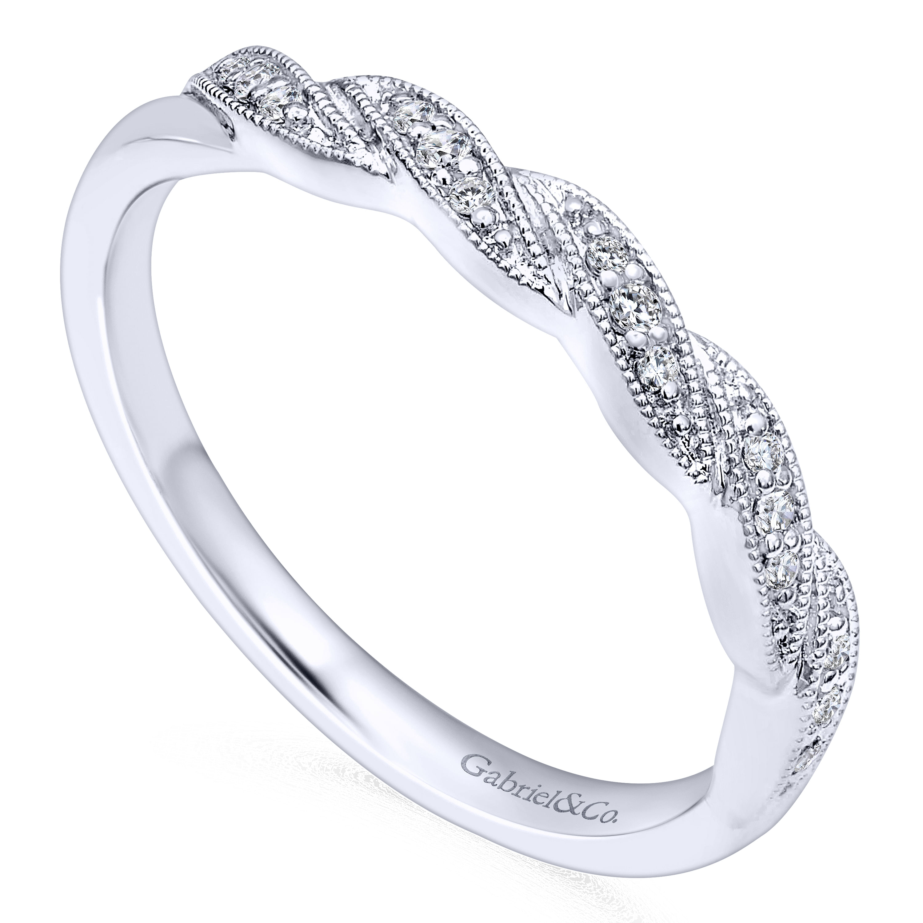 14k White Gold Diamond Curved Wedding Band angle 3 14k White Gold Diamond Curved Wedding Band angle 3