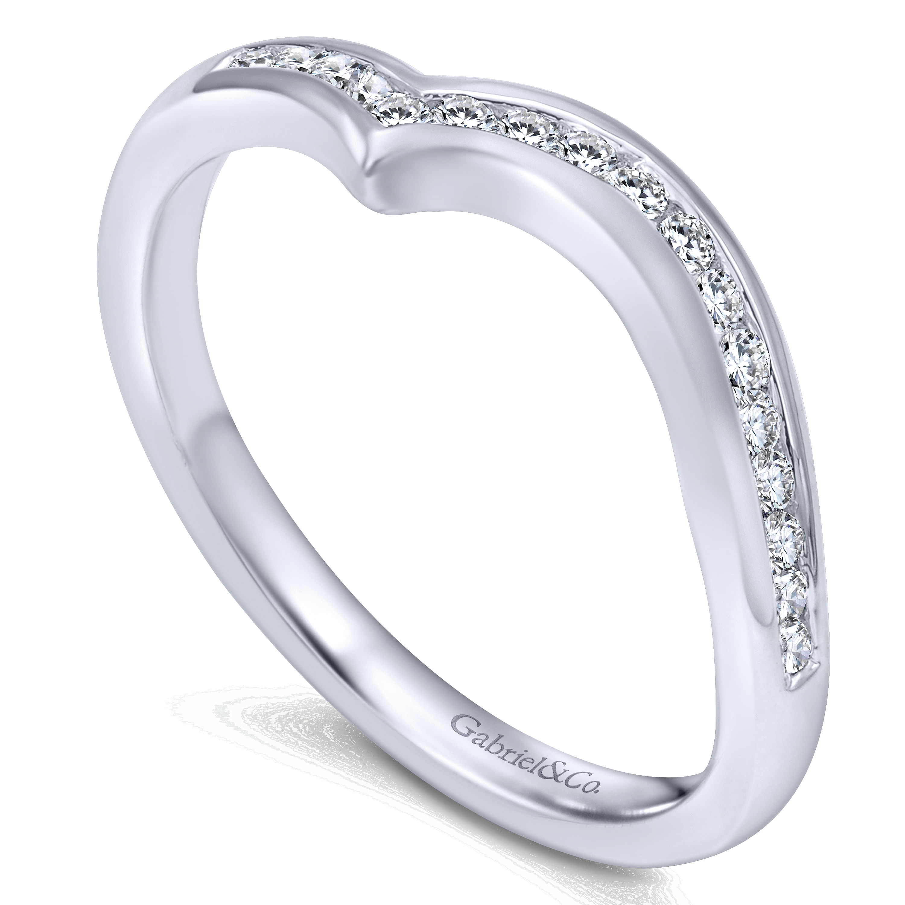 14k White Gold Diamond Curved Wedding Band angle 3 14k White Gold Diamond Curved Wedding Band angle 3