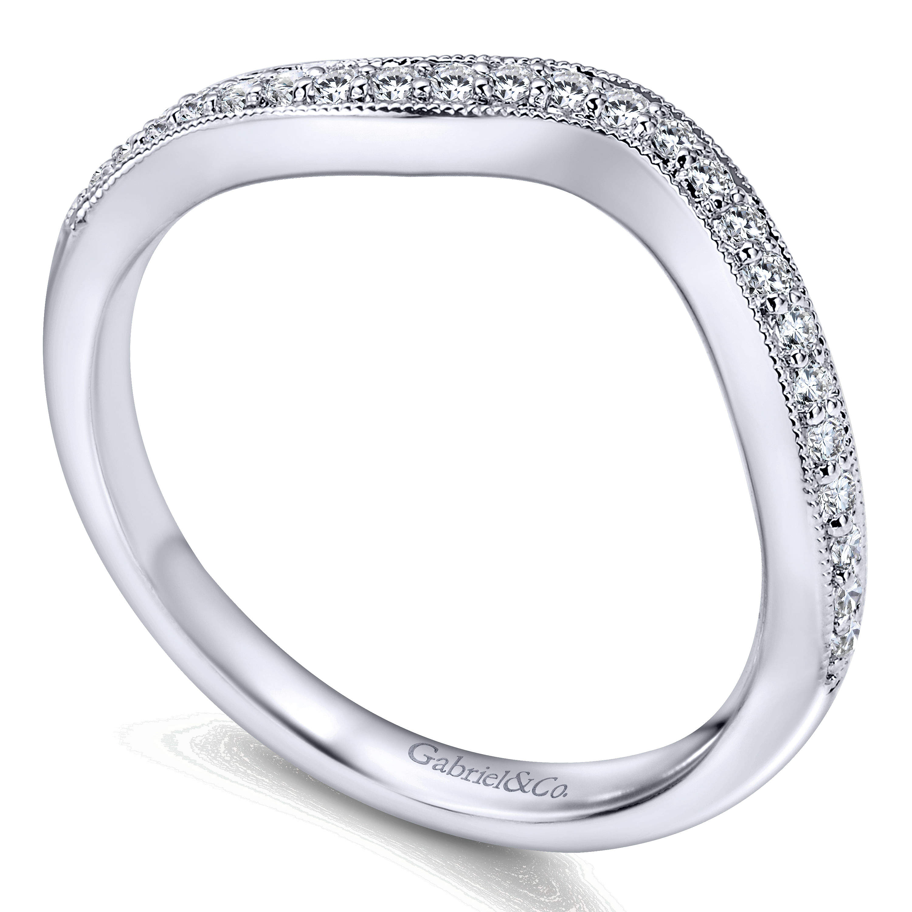 14k White Gold Diamond Curved Wedding Band angle 3 14k White Gold Diamond Curved Wedding Band angle 3