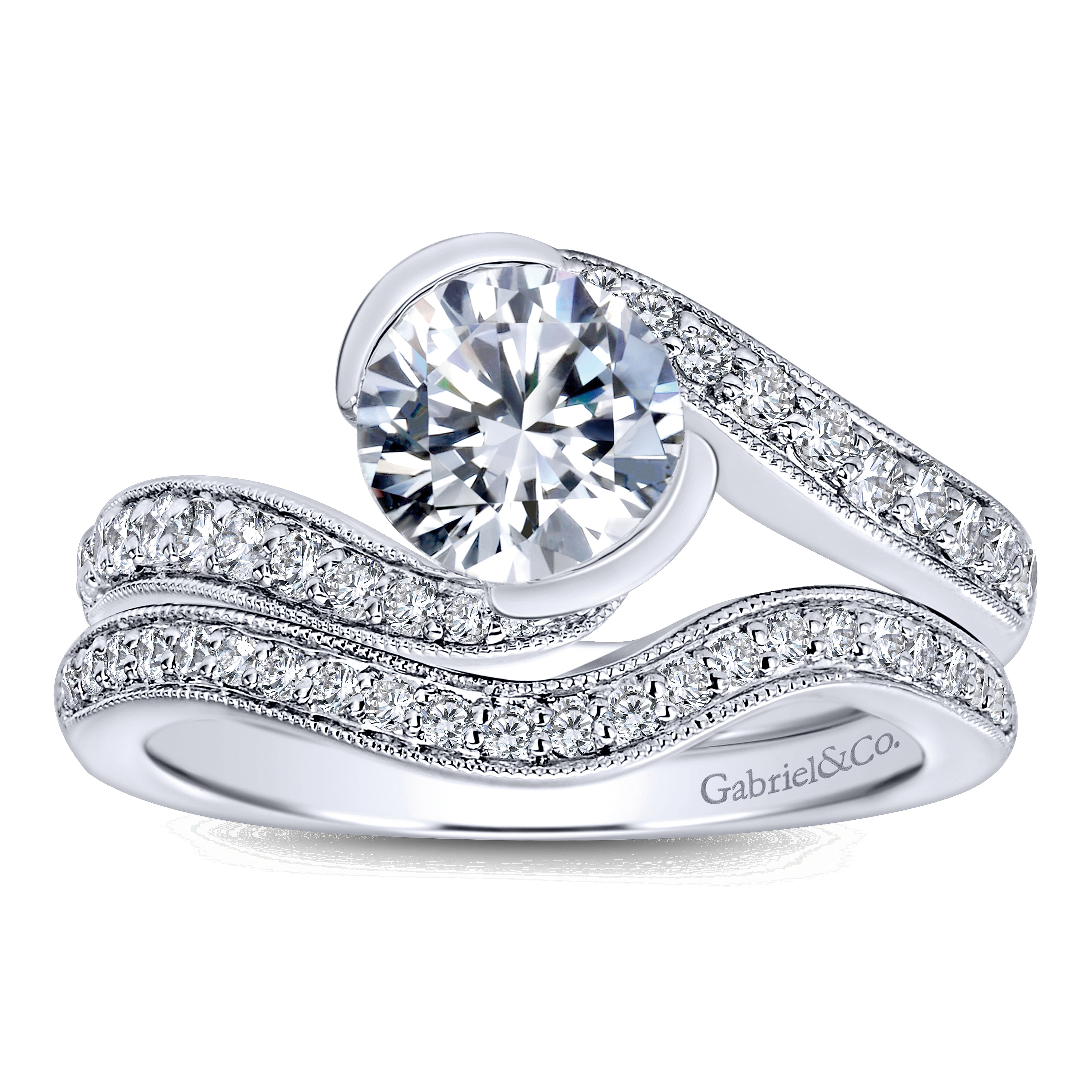 14k White Gold Diamond Curved Wedding Band angle 4 14k White Gold Diamond Curved Wedding Band angle 4
