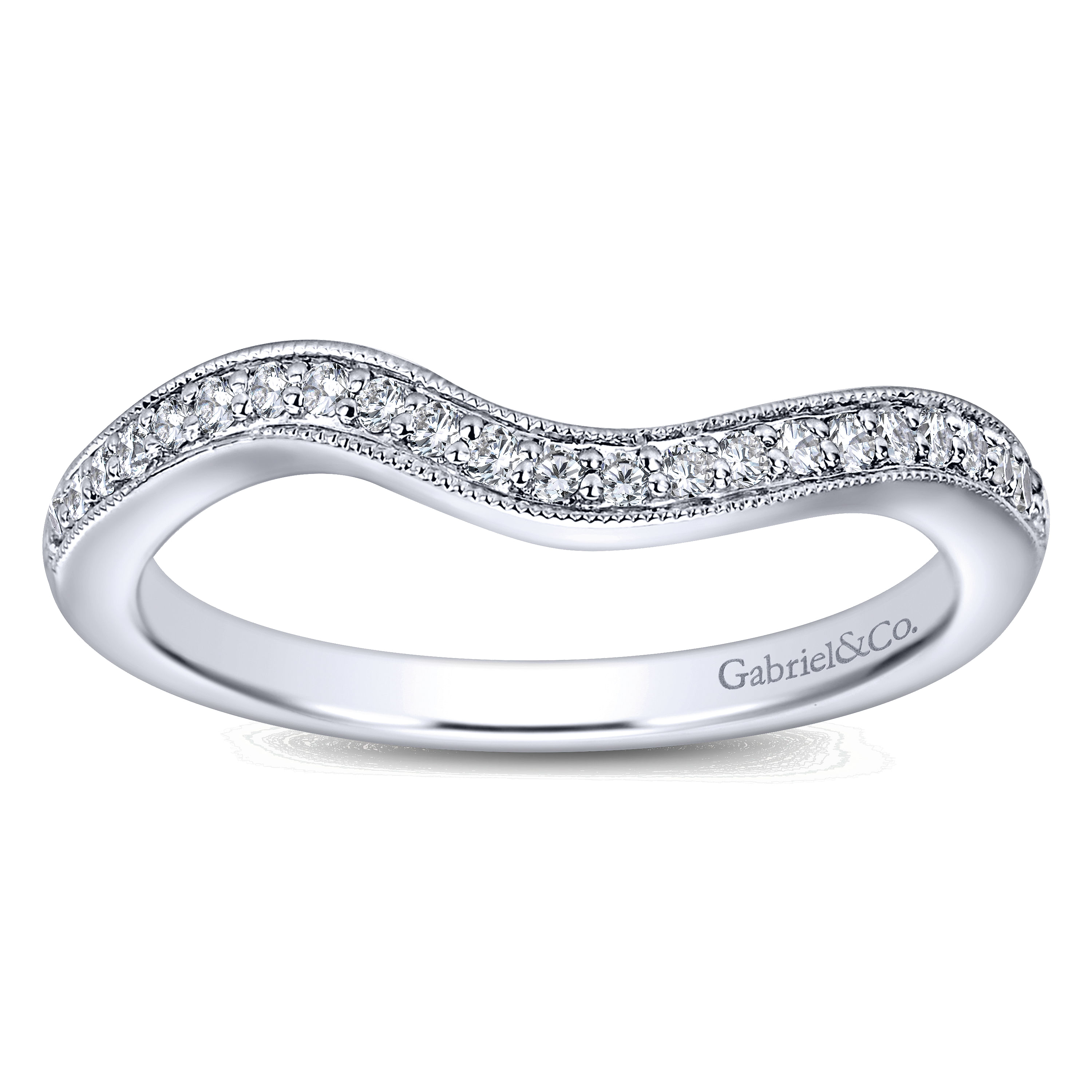 14k White Gold Diamond Curved Wedding Band angle 5 14k White Gold Diamond Curved Wedding Band angle 5