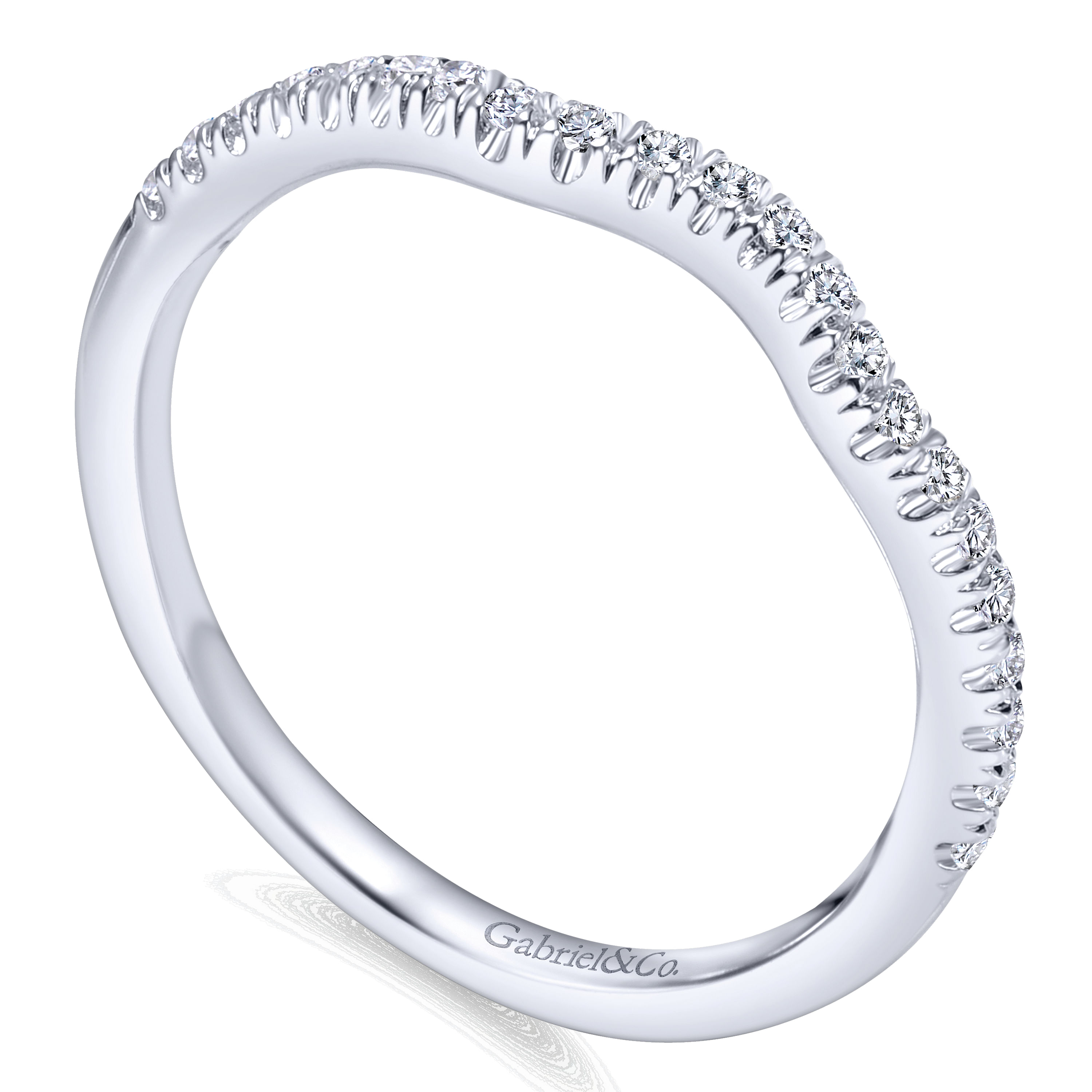 14k White Gold Diamond Curved Wedding Band angle 3 14k White Gold Diamond Curved Wedding Band angle 3