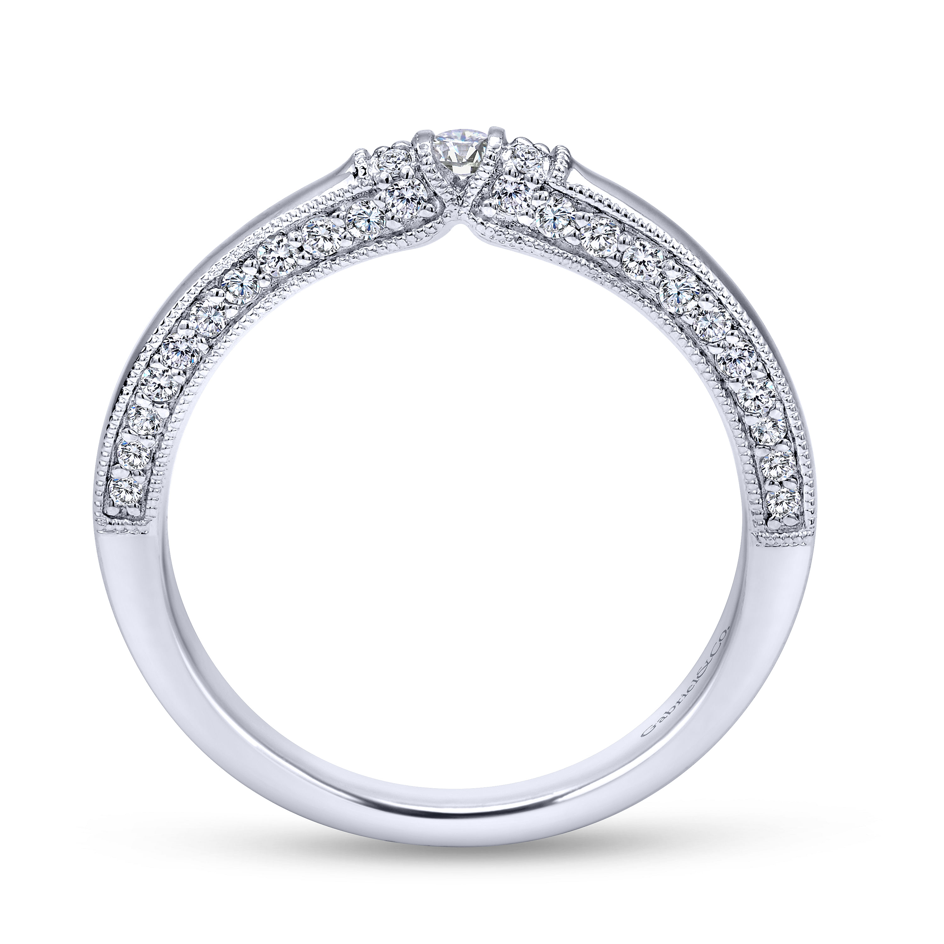 14k White Gold Diamond Curved Wedding Band angle 2 14k White Gold Diamond Curved Wedding Band angle 2