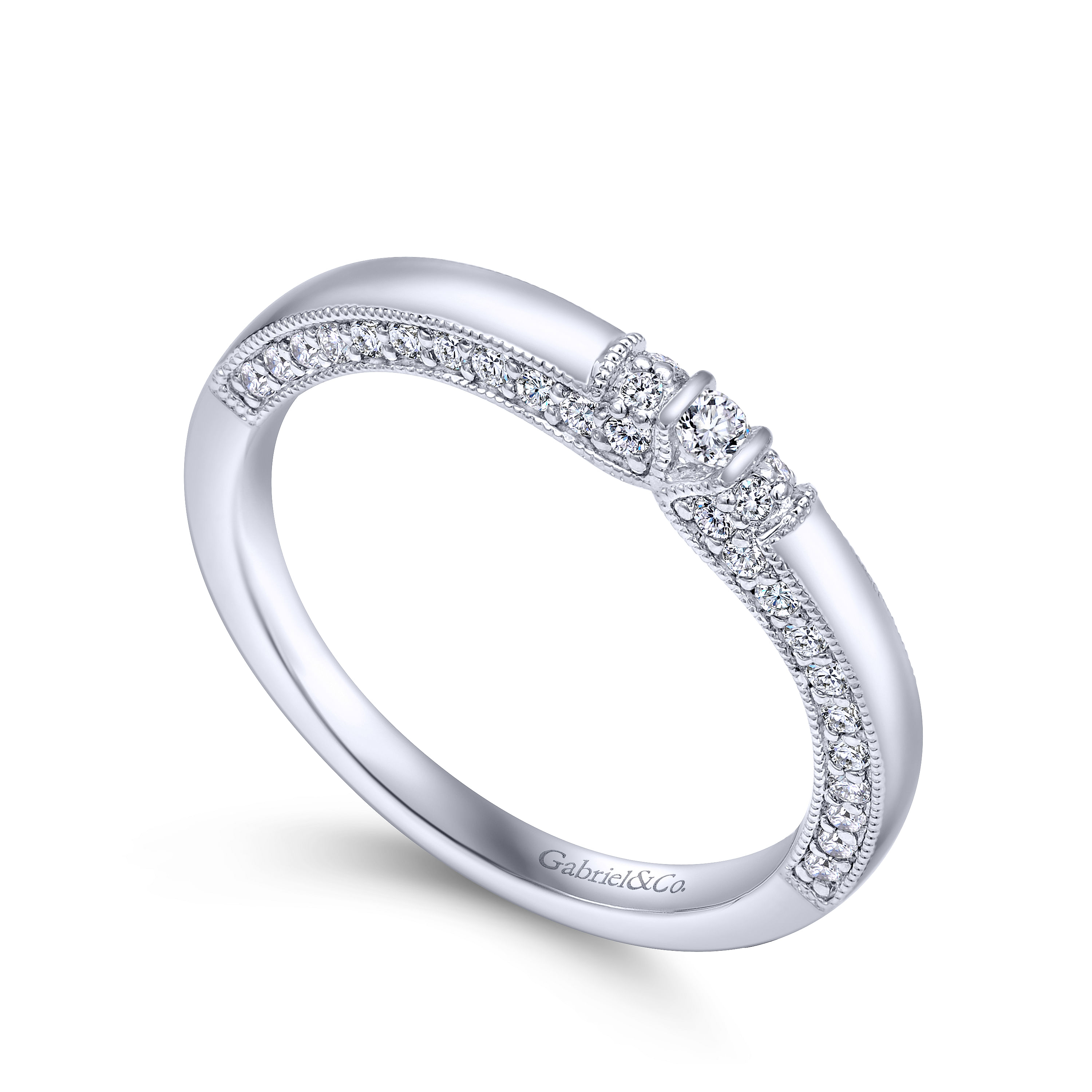 14k White Gold Diamond Curved Wedding Band angle 3 14k White Gold Diamond Curved Wedding Band angle 3