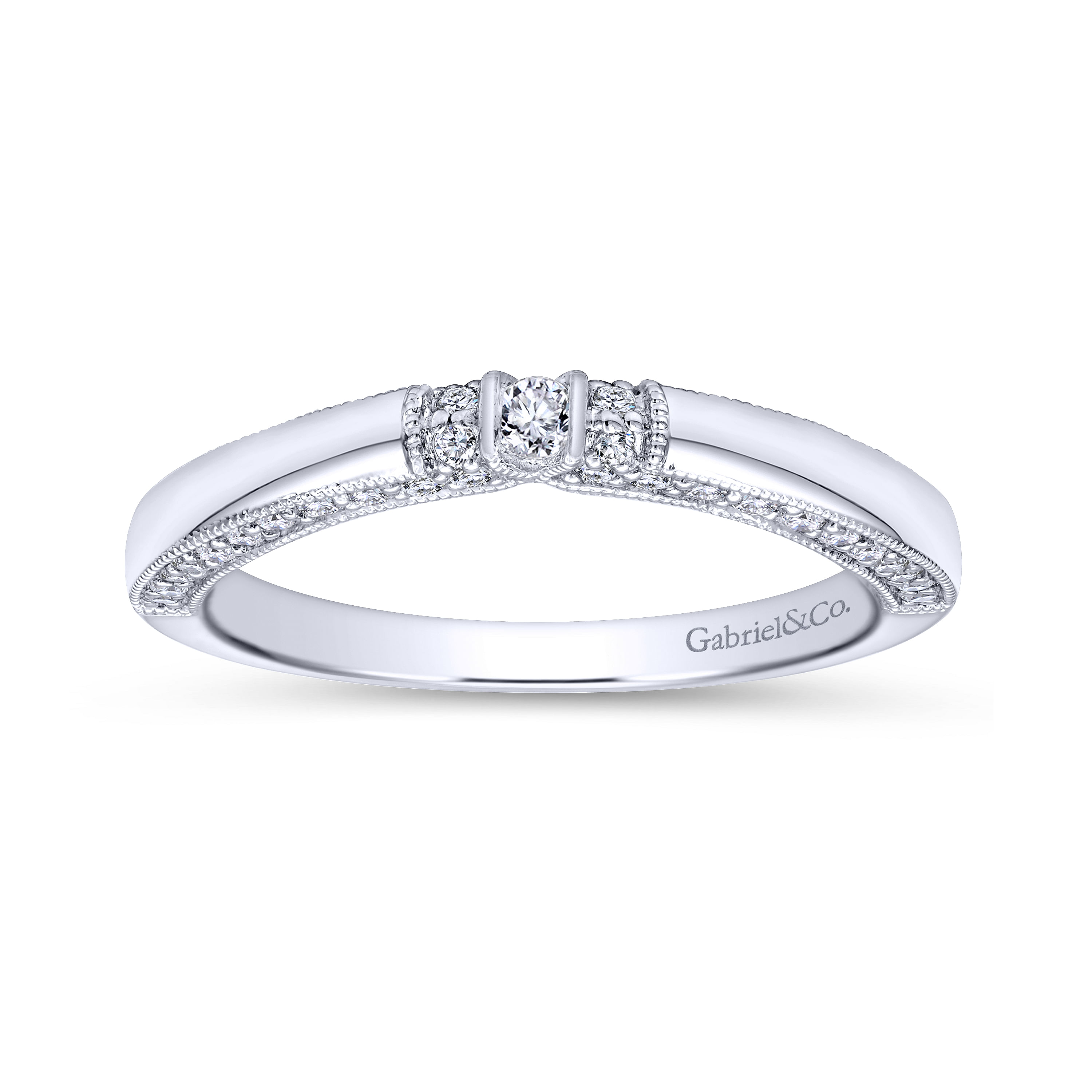 14k White Gold Diamond Curved Wedding Band angle 5 14k White Gold Diamond Curved Wedding Band angle 5