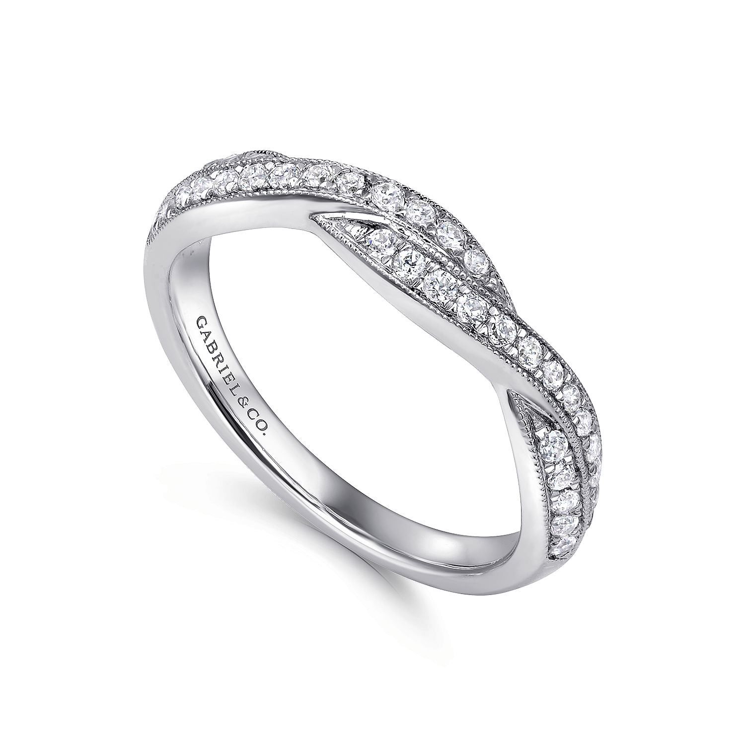 14k White Gold Diamond Curved Wedding Band angle 3 14k White Gold Diamond Curved Wedding Band angle 3