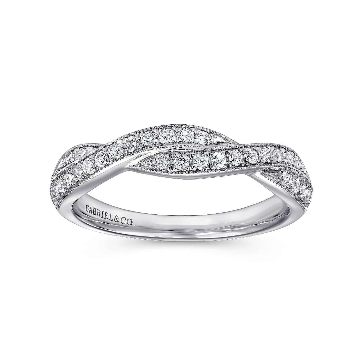 14k White Gold Diamond Curved Wedding Band angle 5 14k White Gold Diamond Curved Wedding Band angle 5