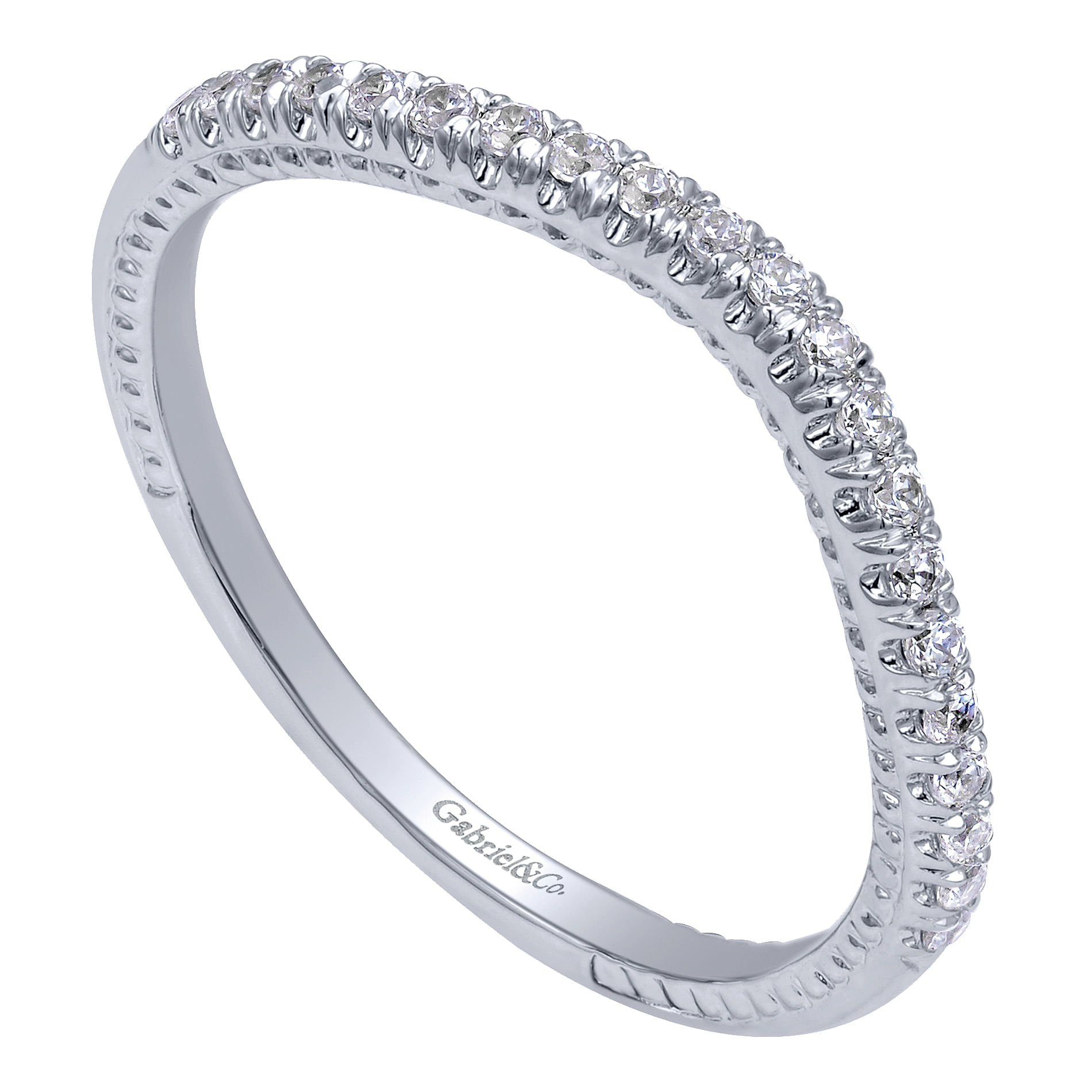 14k White Gold Diamond Curved Wedding Band angle 3 14k White Gold Diamond Curved Wedding Band angle 3