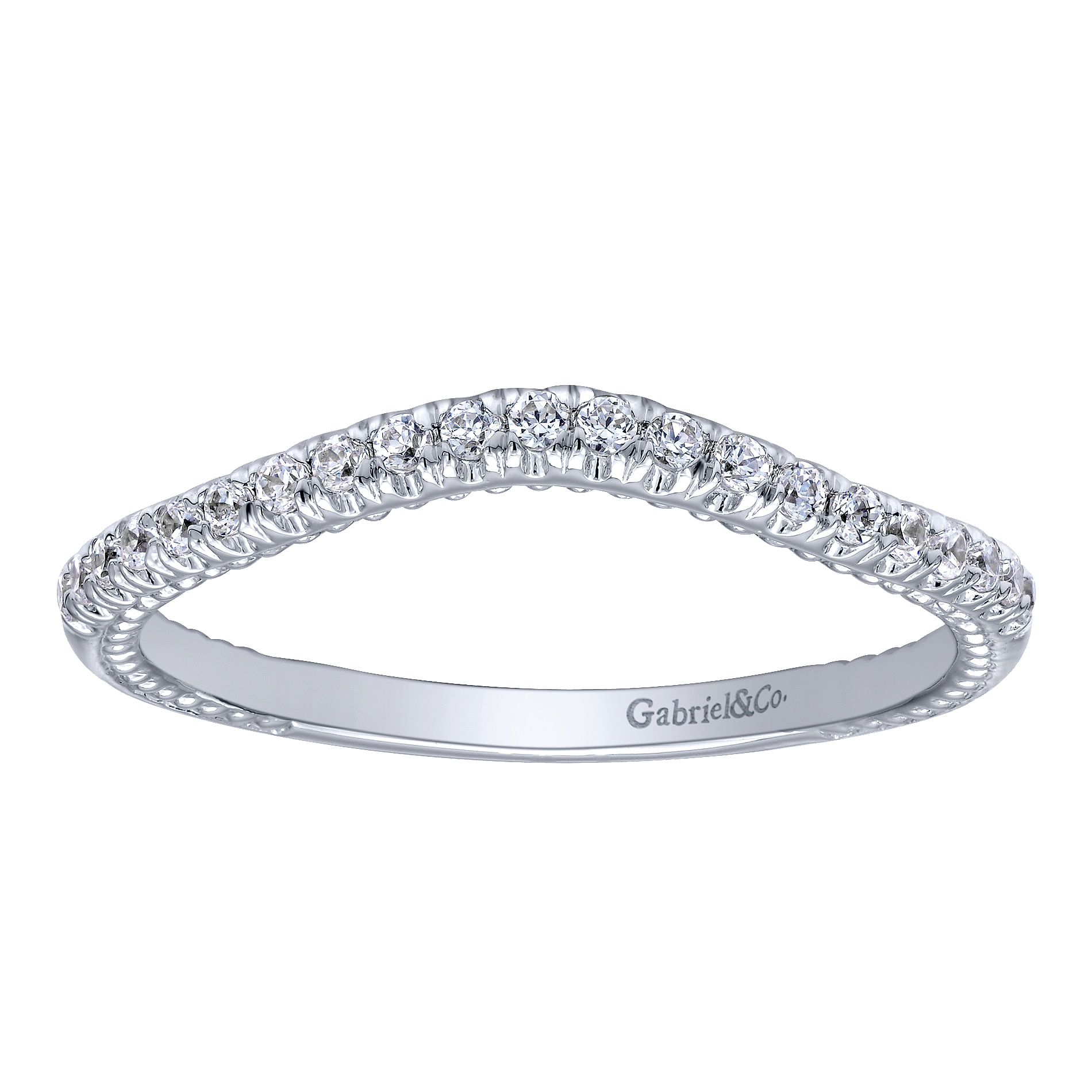 14k White Gold Diamond Curved Wedding Band angle 5 14k White Gold Diamond Curved Wedding Band angle 5