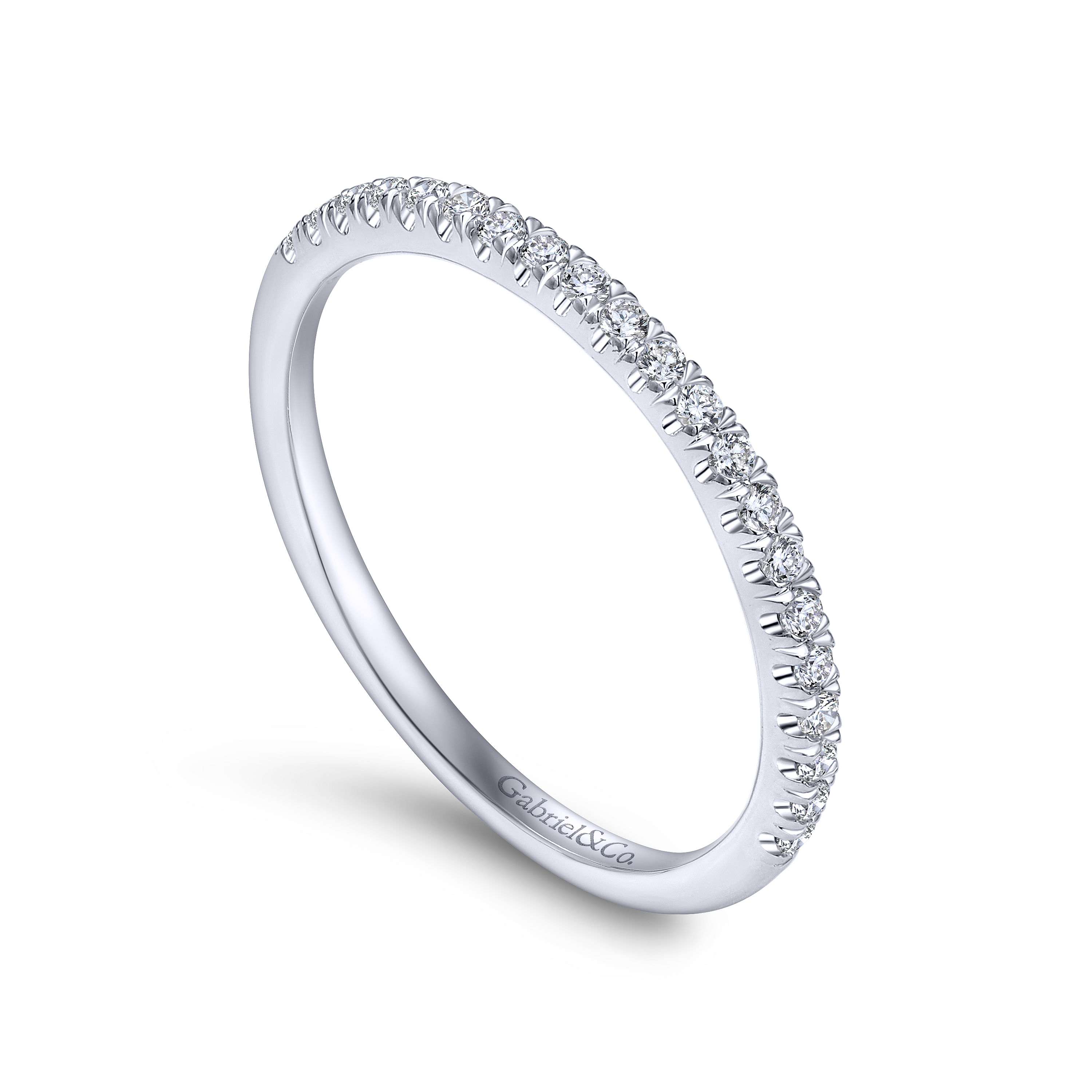 14k White Gold Diamond Curved Wedding Band angle 3 14k White Gold Diamond Curved Wedding Band angle 3