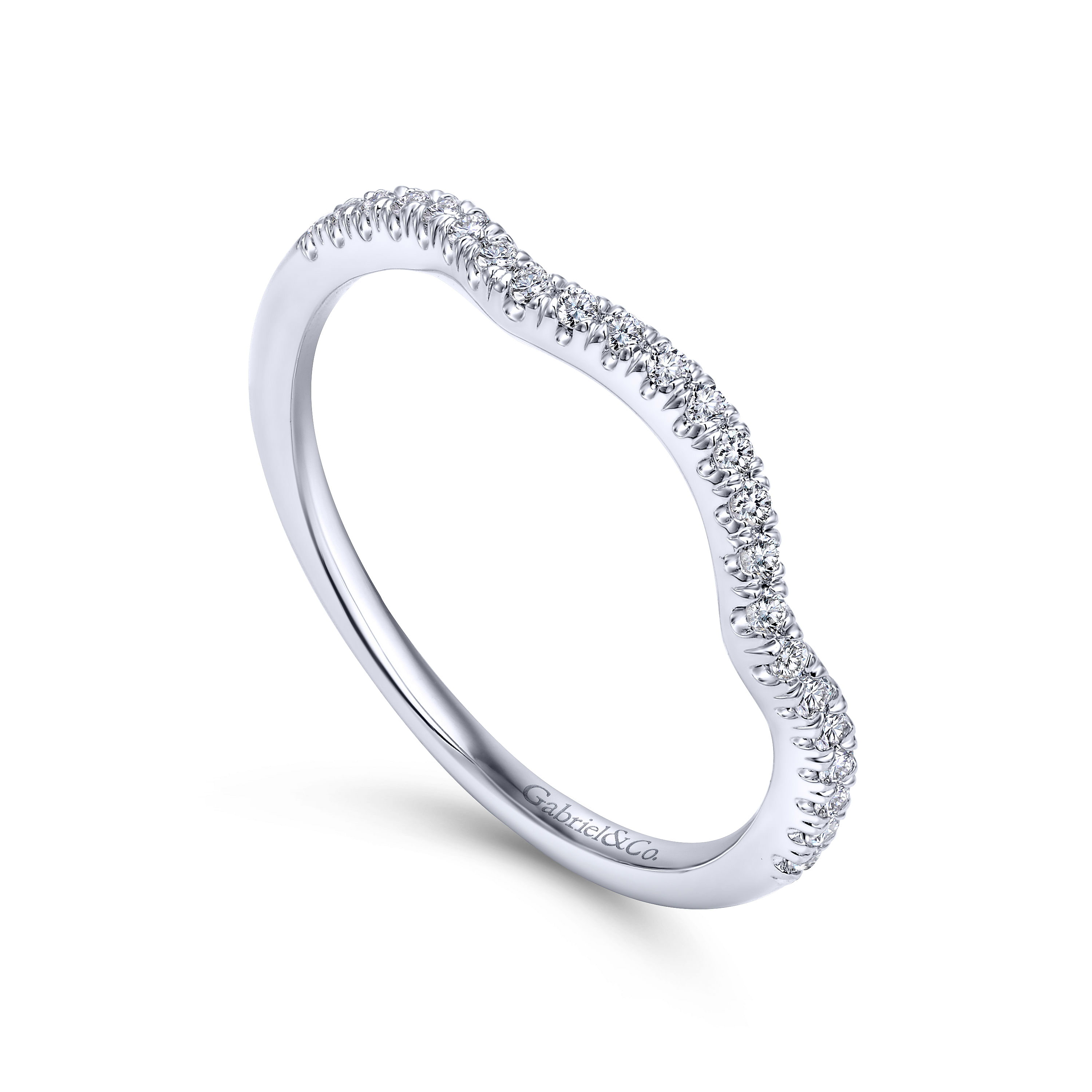 14k White Gold Diamond Curved Wedding Band angle 3 14k White Gold Diamond Curved Wedding Band angle 3