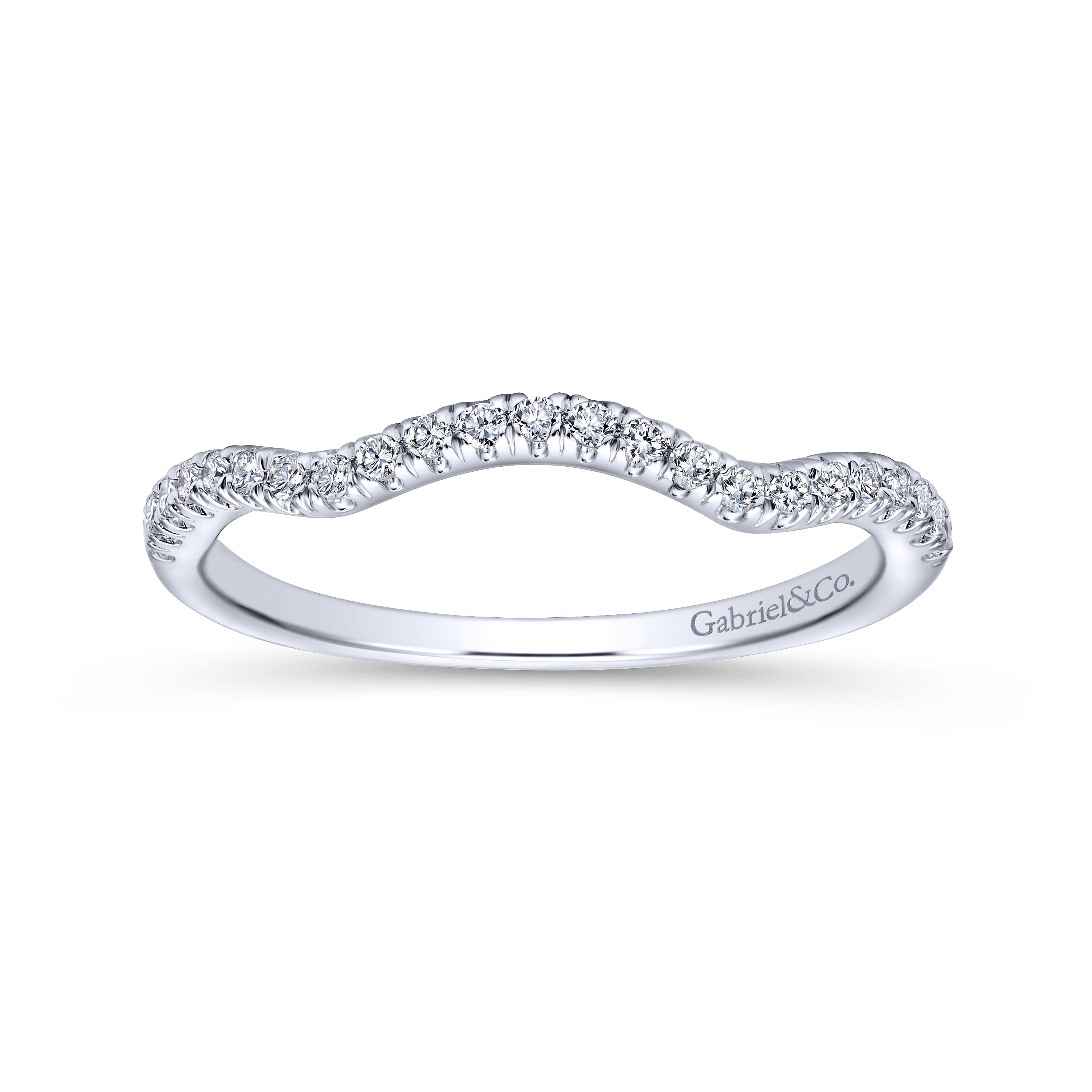 14k White Gold Diamond Curved Wedding Band angle 5 14k White Gold Diamond Curved Wedding Band angle 5