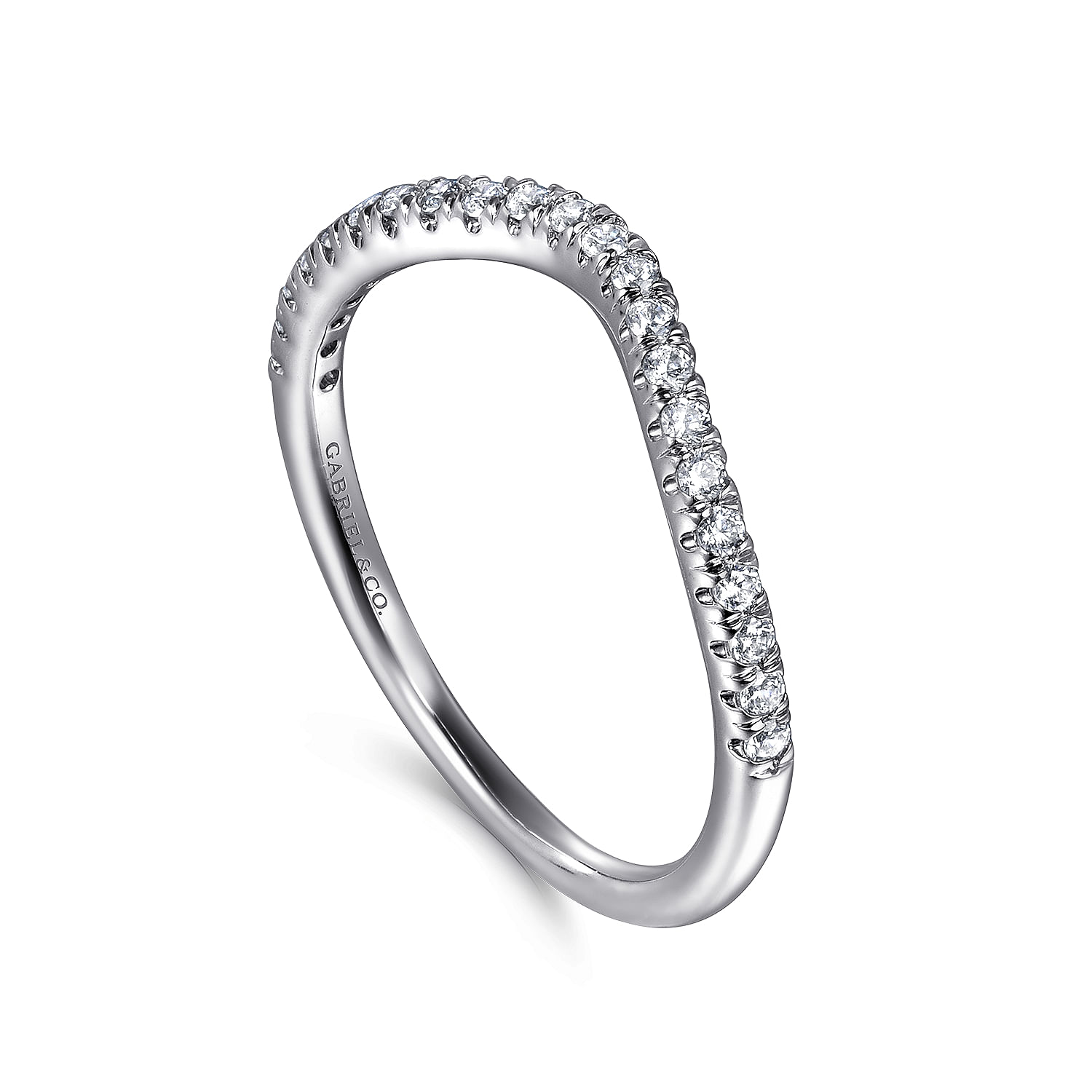 14k White Gold Diamond Curved Wedding Band angle 3 14k White Gold Diamond Curved Wedding Band angle 3