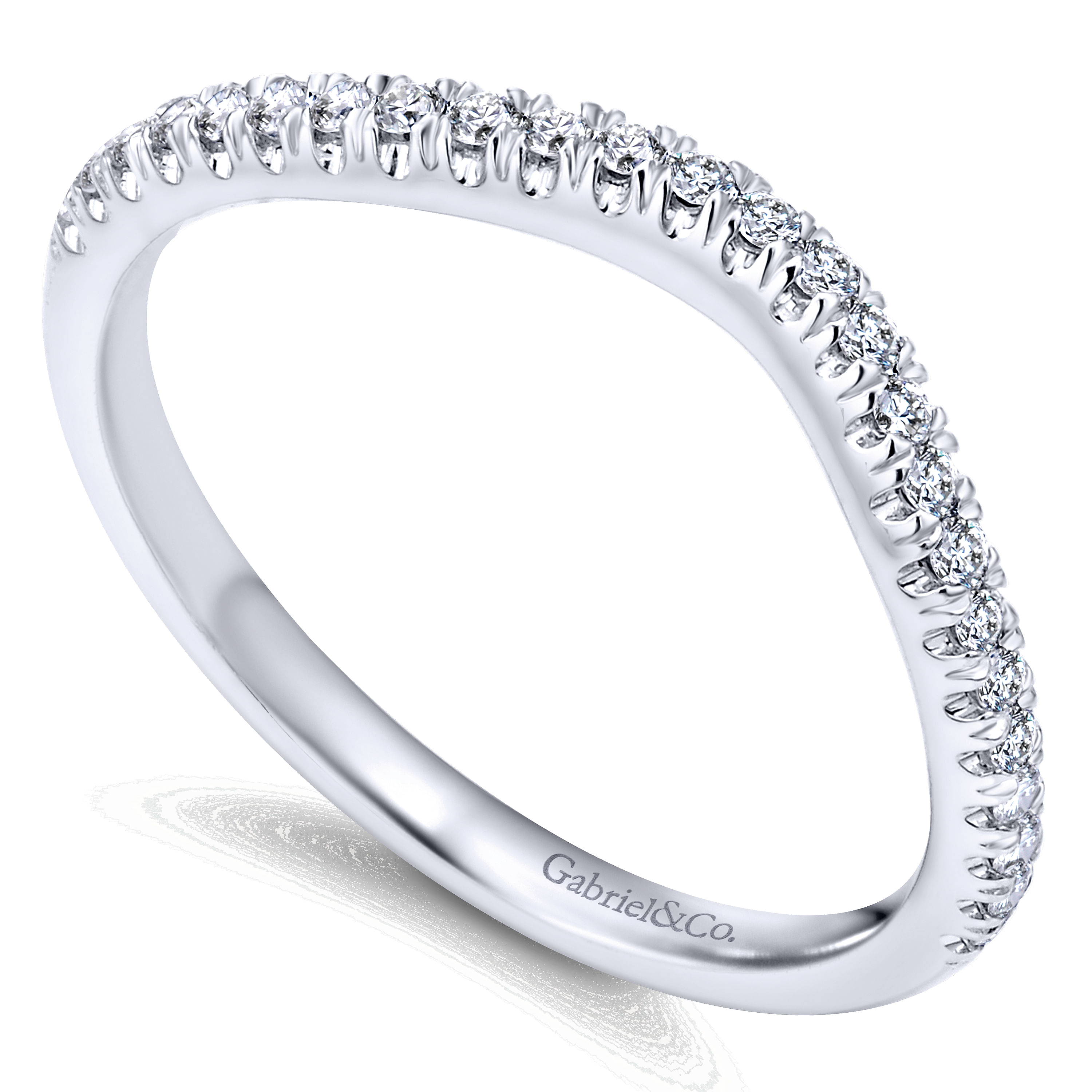 14k White Gold Diamond Curved Wedding Band angle 3 14k White Gold Diamond Curved Wedding Band angle 3