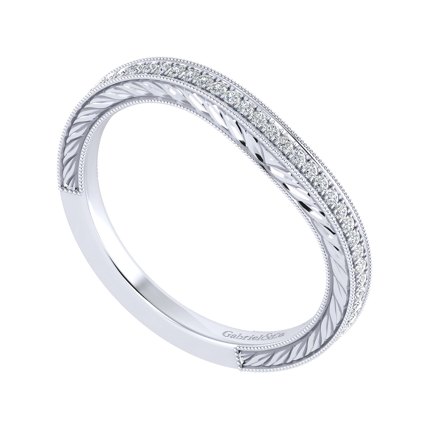 14k White Gold Diamond Curved Wedding Band angle 3 14k White Gold Diamond Curved Wedding Band angle 3