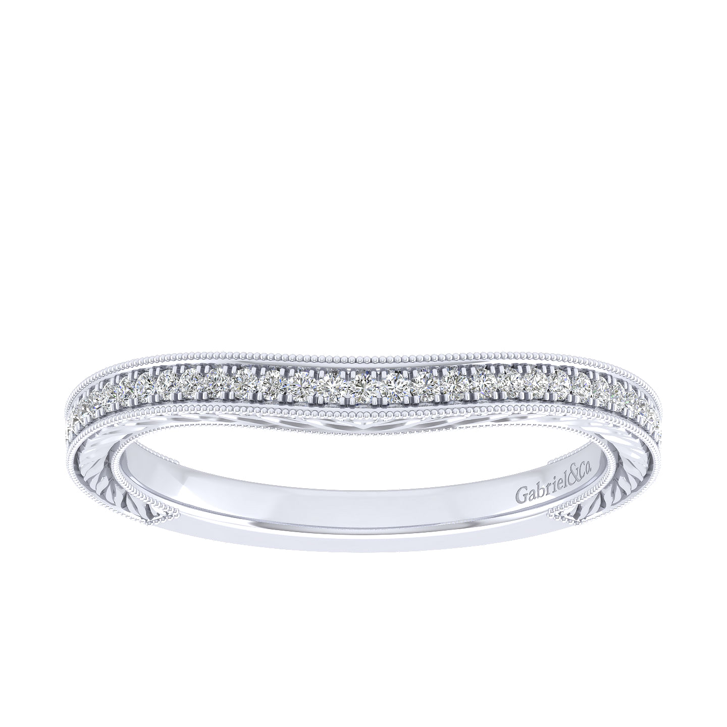 14k White Gold Diamond Curved Wedding Band angle 5 14k White Gold Diamond Curved Wedding Band angle 5